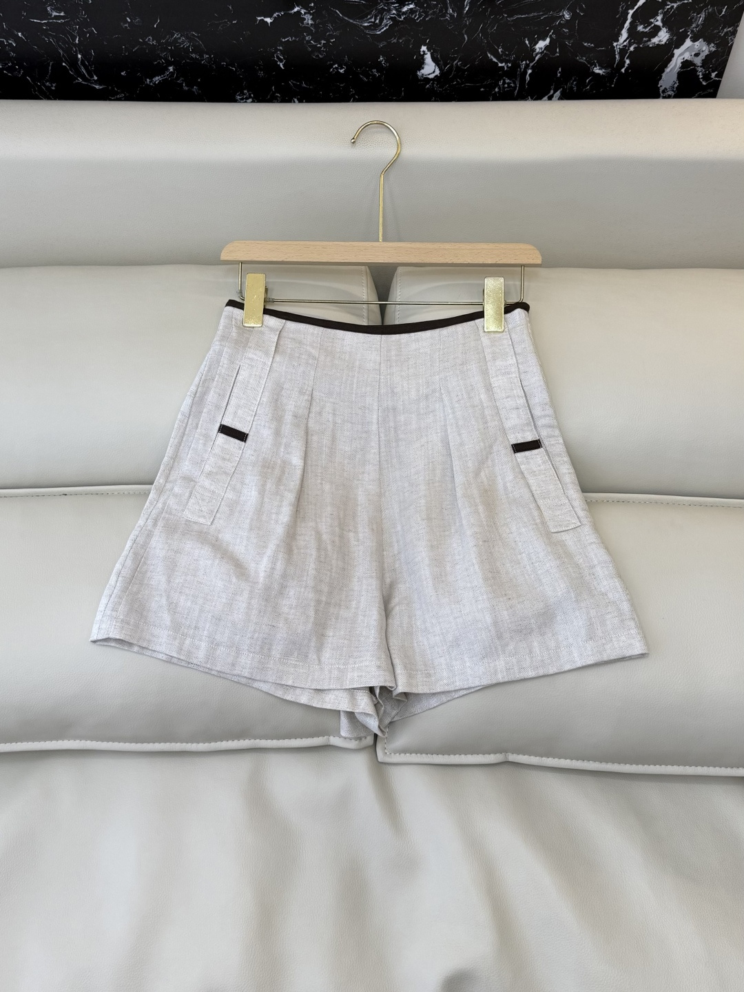 XM014#新款套装。极简风 亚麻马甲➕短裤套装 麻本色 SM L