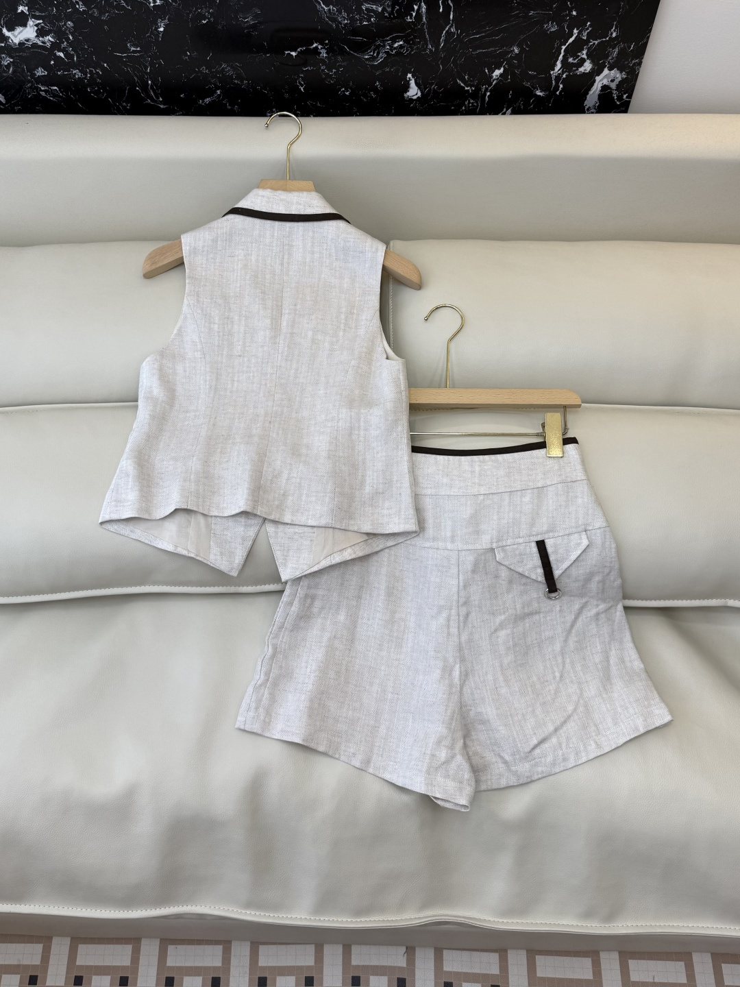 XM014#新款套装。极简风 亚麻马甲➕短裤套装 麻本色 SM L