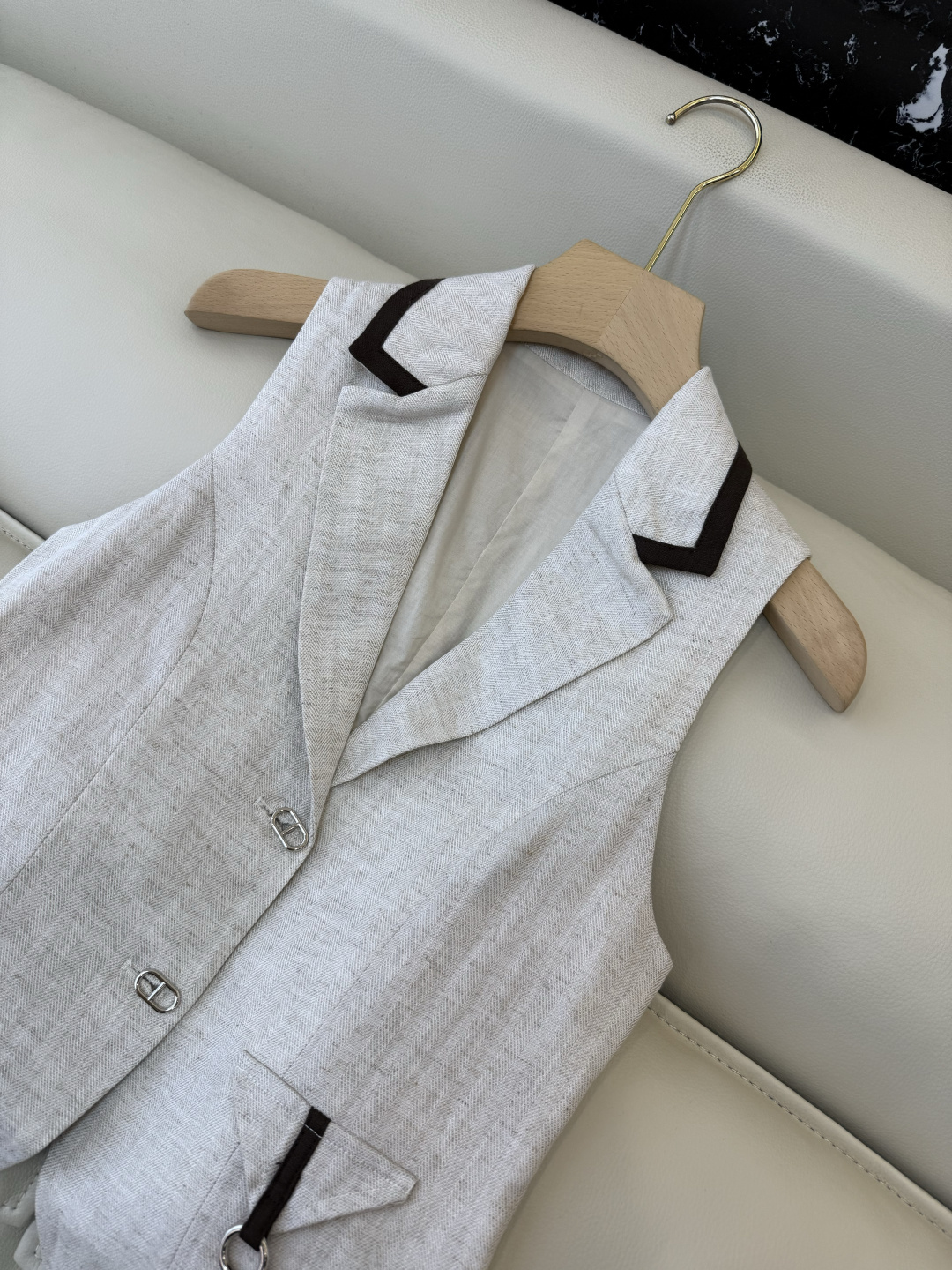 XM014#新款套装。极简风 亚麻马甲➕短裤套装 麻本色 SM L