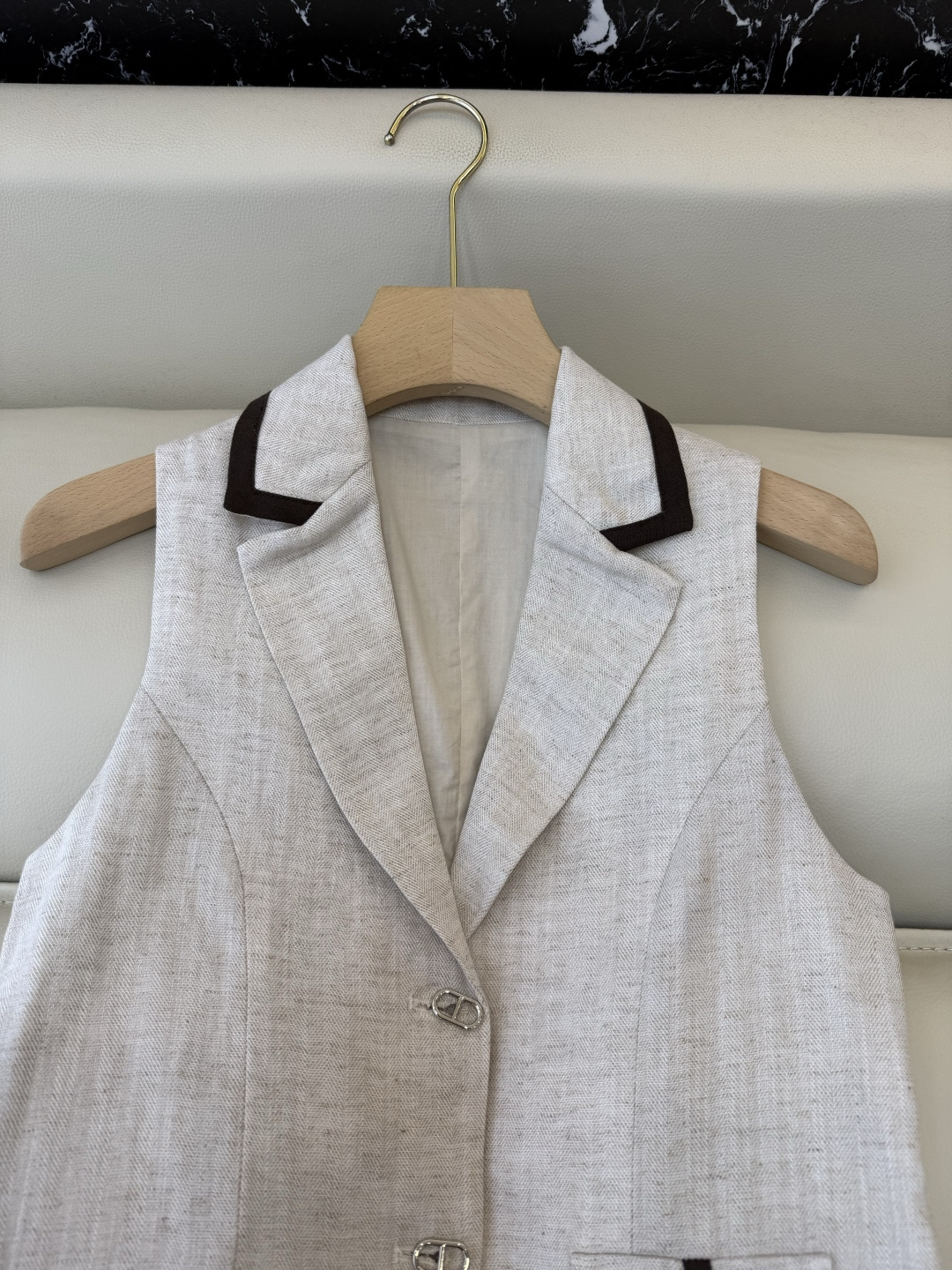 XM014#新款套装。极简风 亚麻马甲➕短裤套装 麻本色 SM L