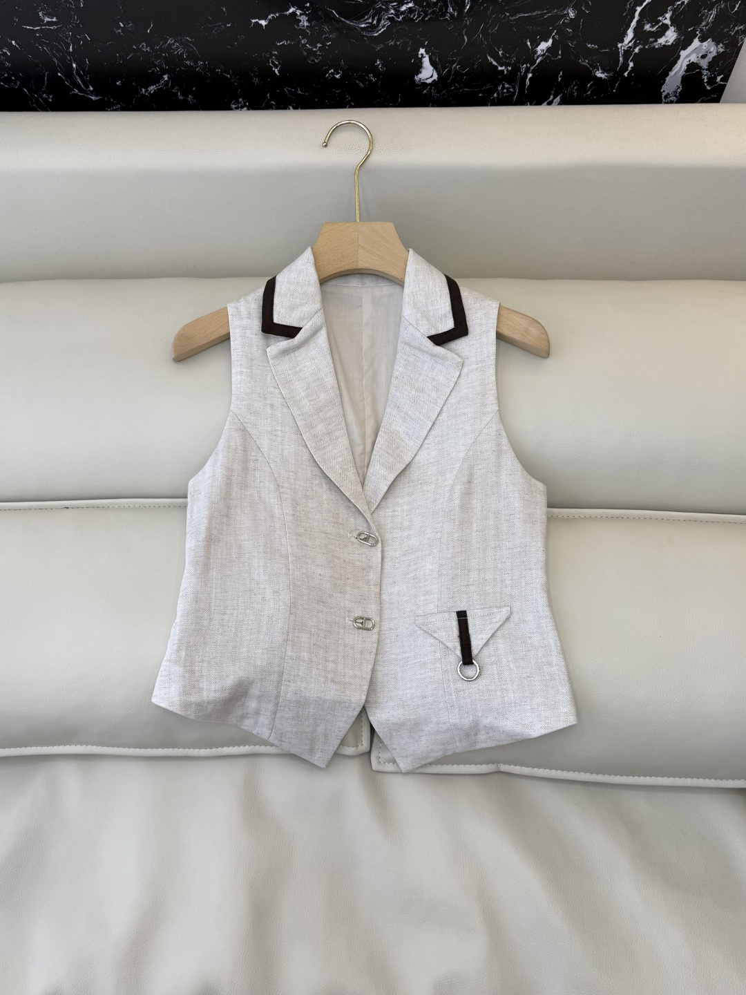 XM014#新款套装。极简风 亚麻马甲➕短裤套装 麻本色 SM L