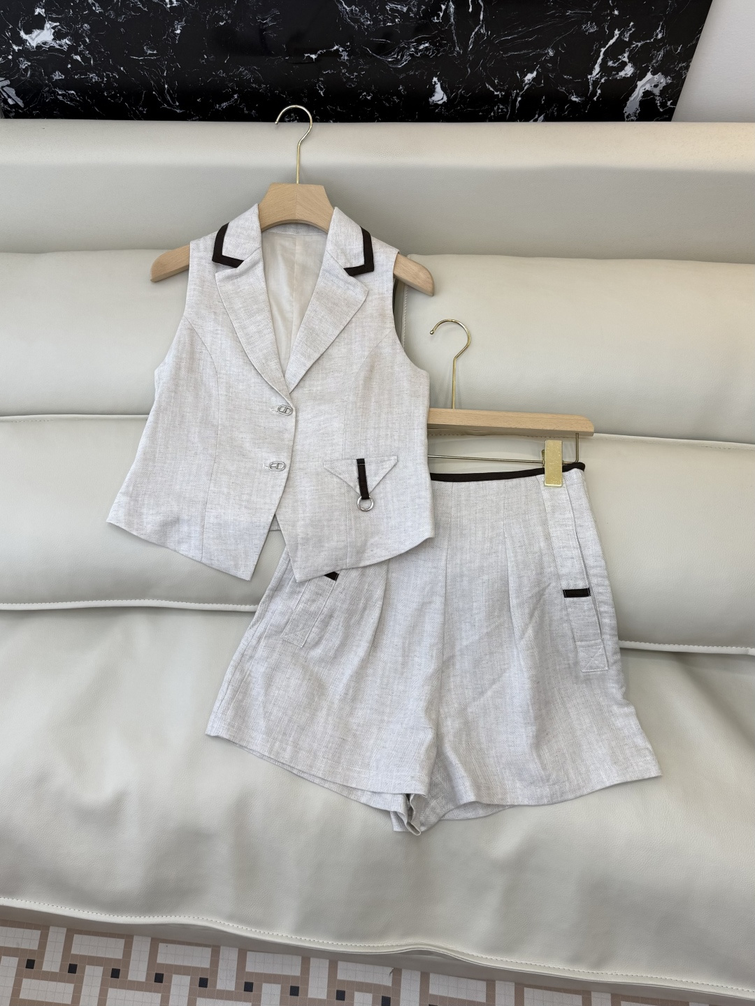 XM014#新款套装。极简风 亚麻马甲➕短裤套装 麻本色 SM L