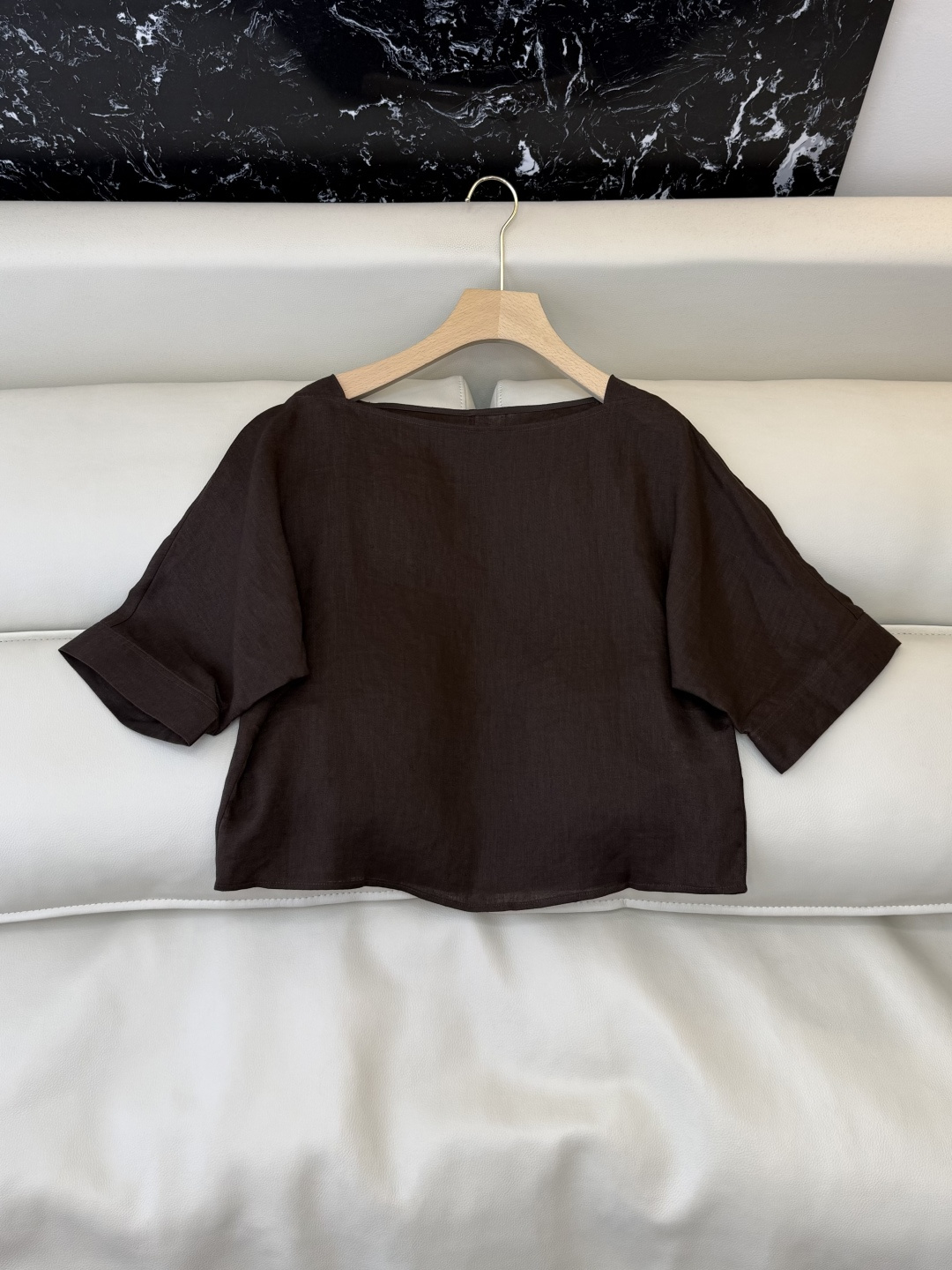 XM015#新款套装。ES 风格 100% 麻 短袖上衣➕绣花长半裙 套装 咖色 白色 SMLXL