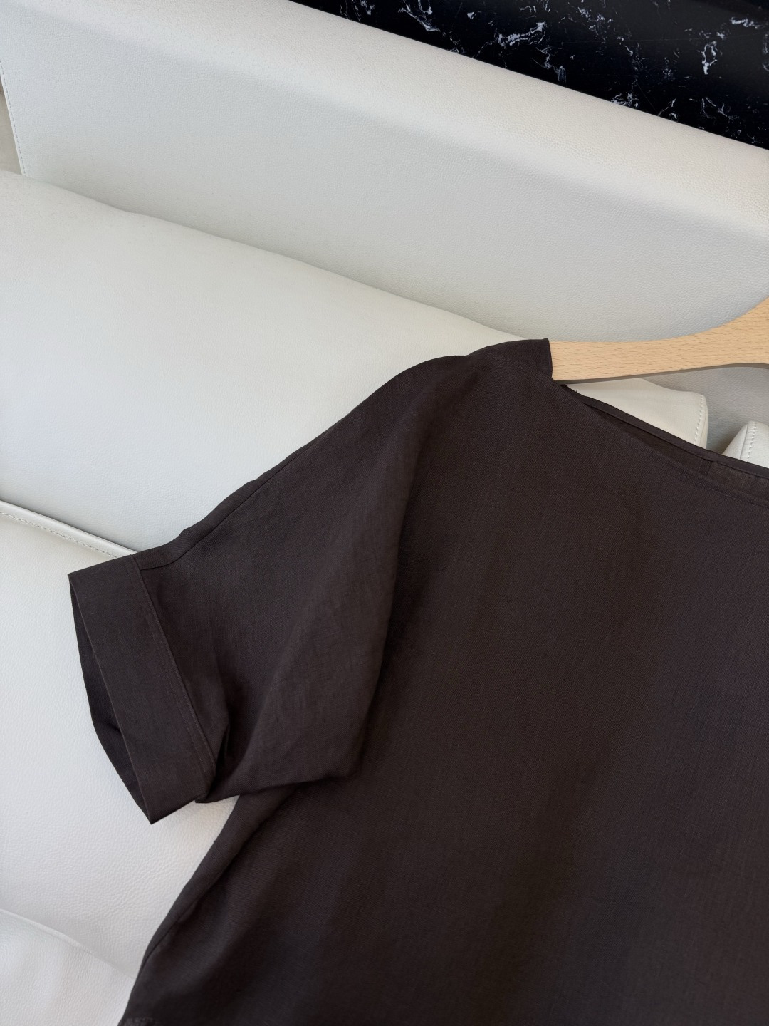 XM015#新款套装。ES 风格 100% 麻 短袖上衣➕绣花长半裙 套装 咖色 白色 SMLXL