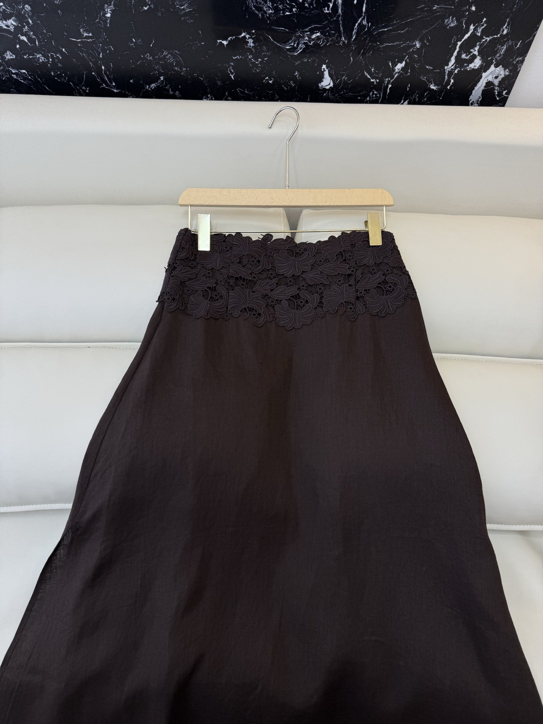 XM015#新款套装。ES 风格 100% 麻 短袖上衣➕绣花长半裙 套装 咖色 白色 SMLXL