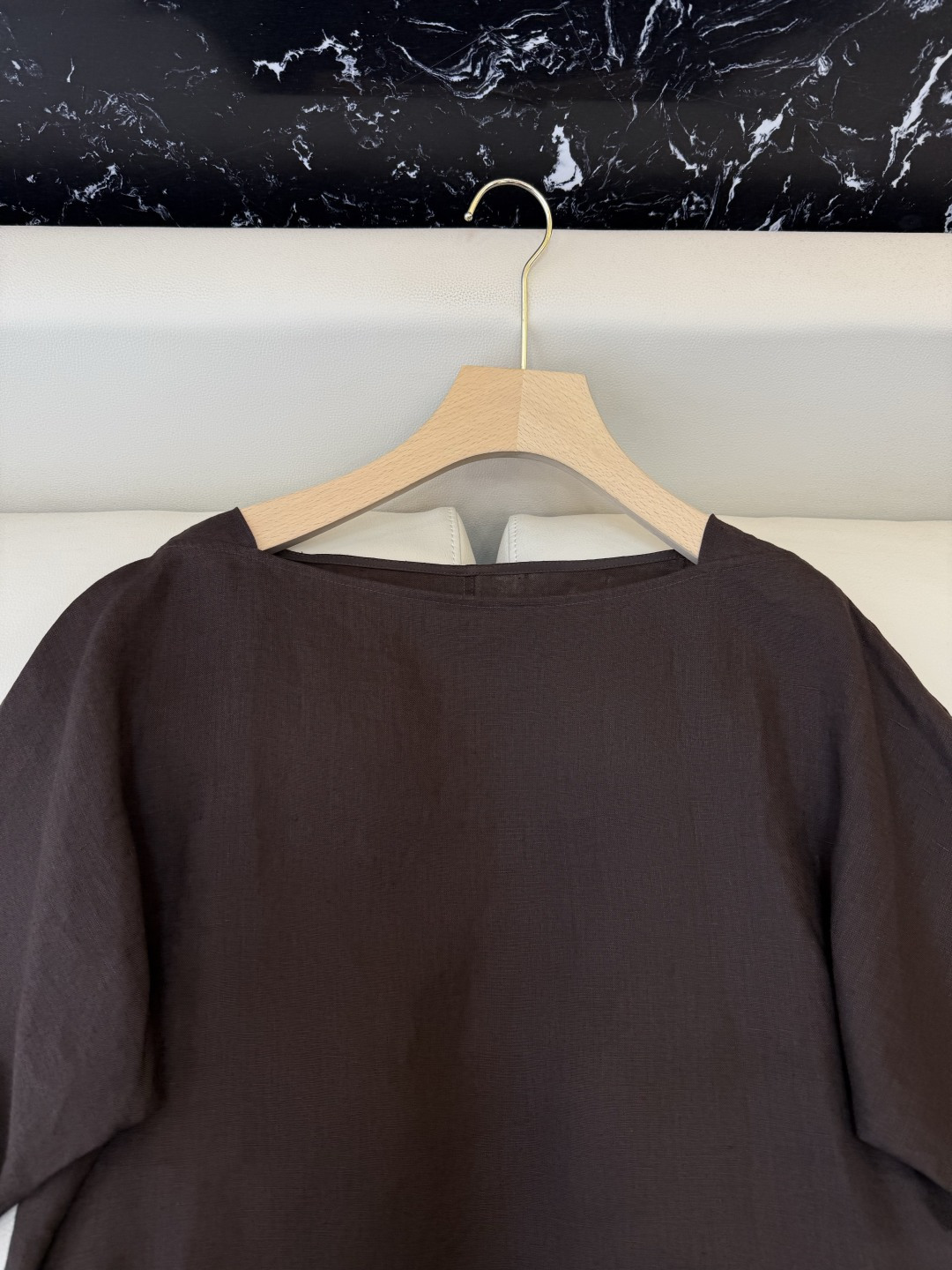 XM015#新款套装。ES 风格 100% 麻 短袖上衣➕绣花长半裙 套装 咖色 白色 SMLXL