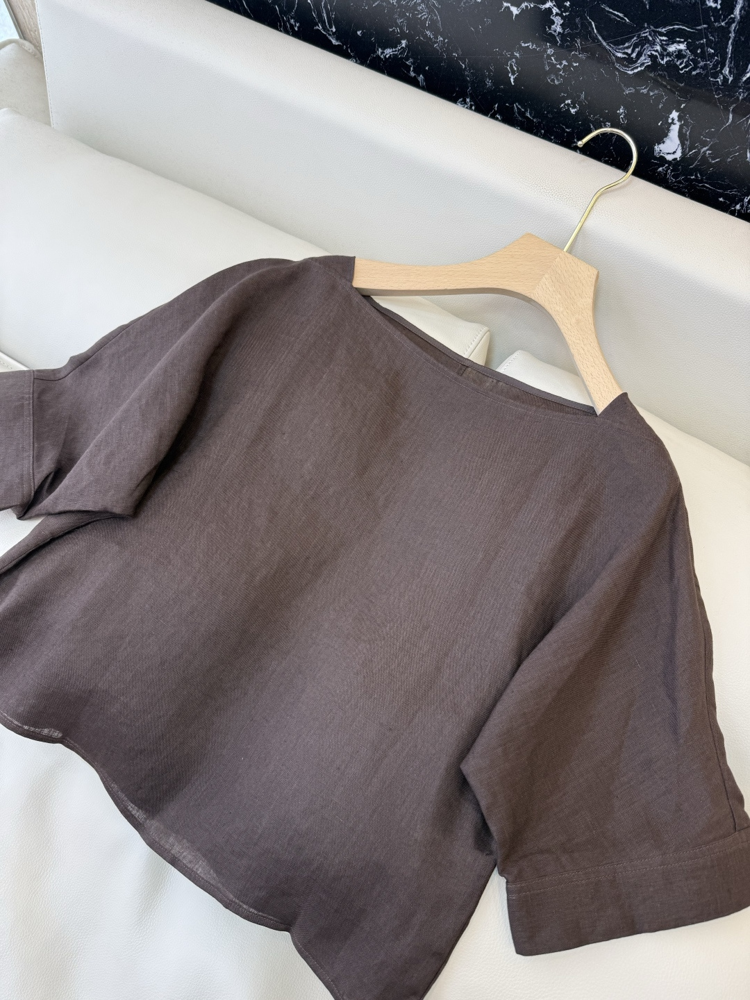 XM015#新款套装。ES 风格 100% 麻 短袖上衣➕绣花长半裙 套装 咖色 白色 SMLXL