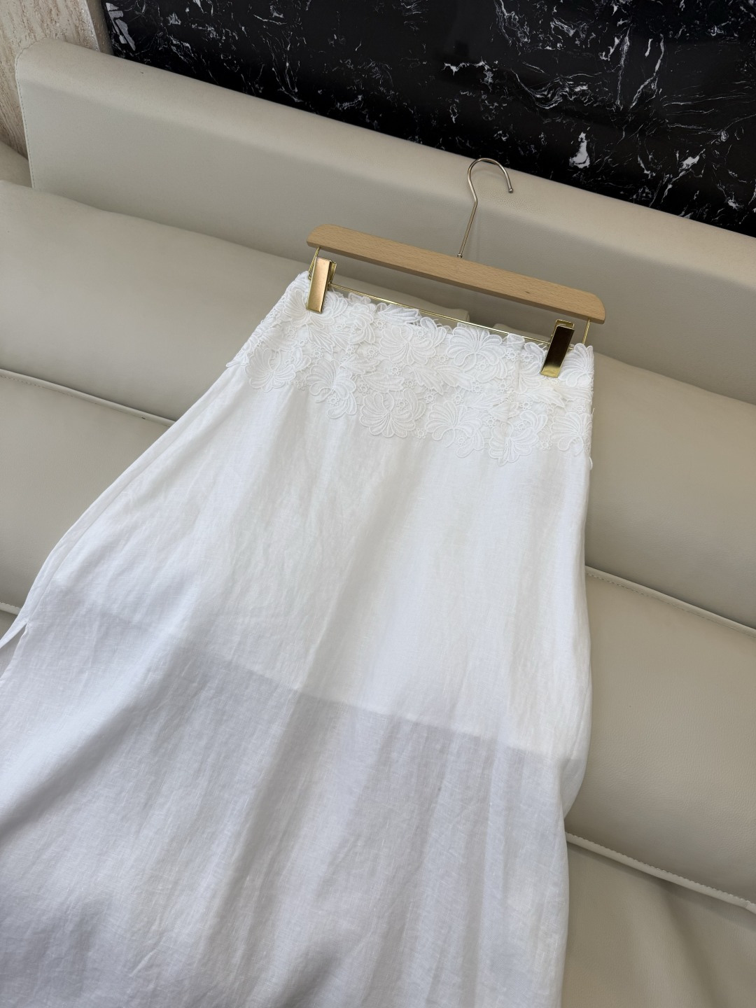 XM015#新款套装。ES 风格 100% 麻 短袖上衣➕绣花长半裙 套装 咖色 白色 SMLXL