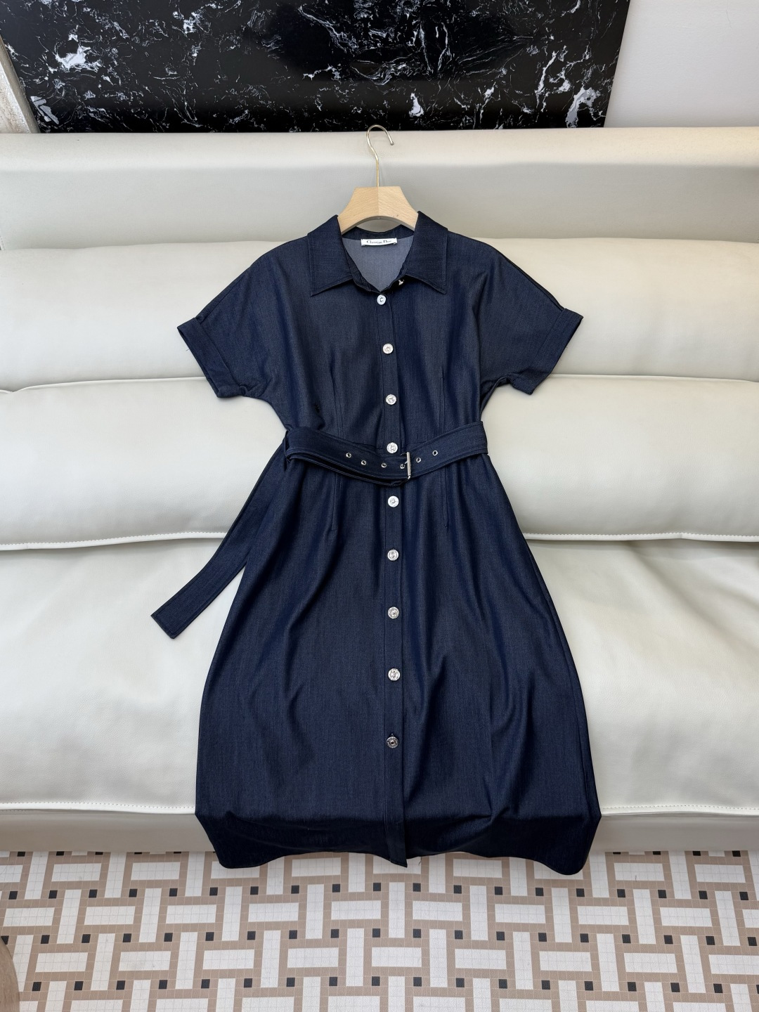 AQ005#新款连衣裙‼️Dior 短袖显瘦 牛仔棉连衣裙 蓝色 SML