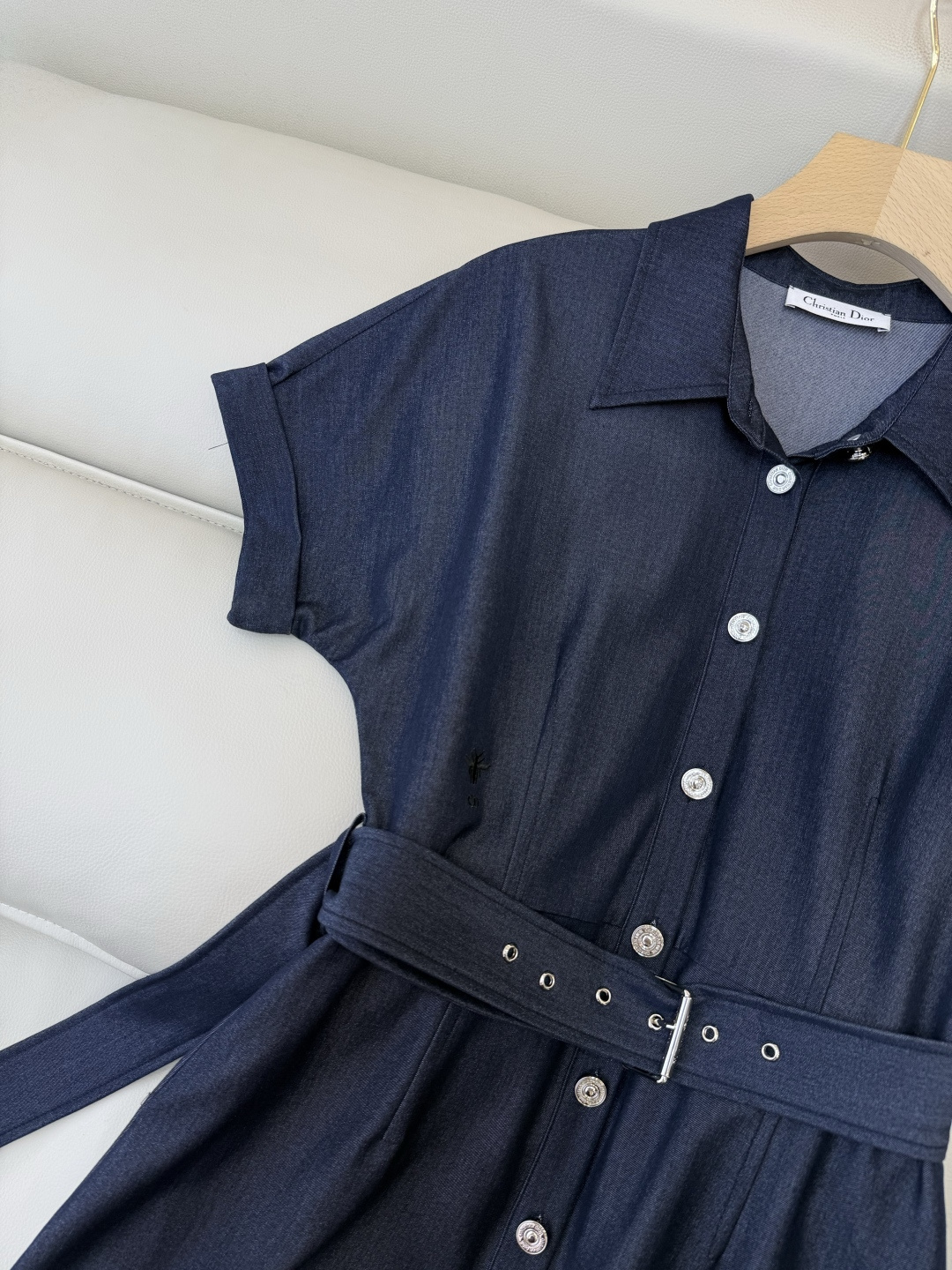 AQ005#新款连衣裙‼️Dior 短袖显瘦 牛仔棉连衣裙 蓝色 SML