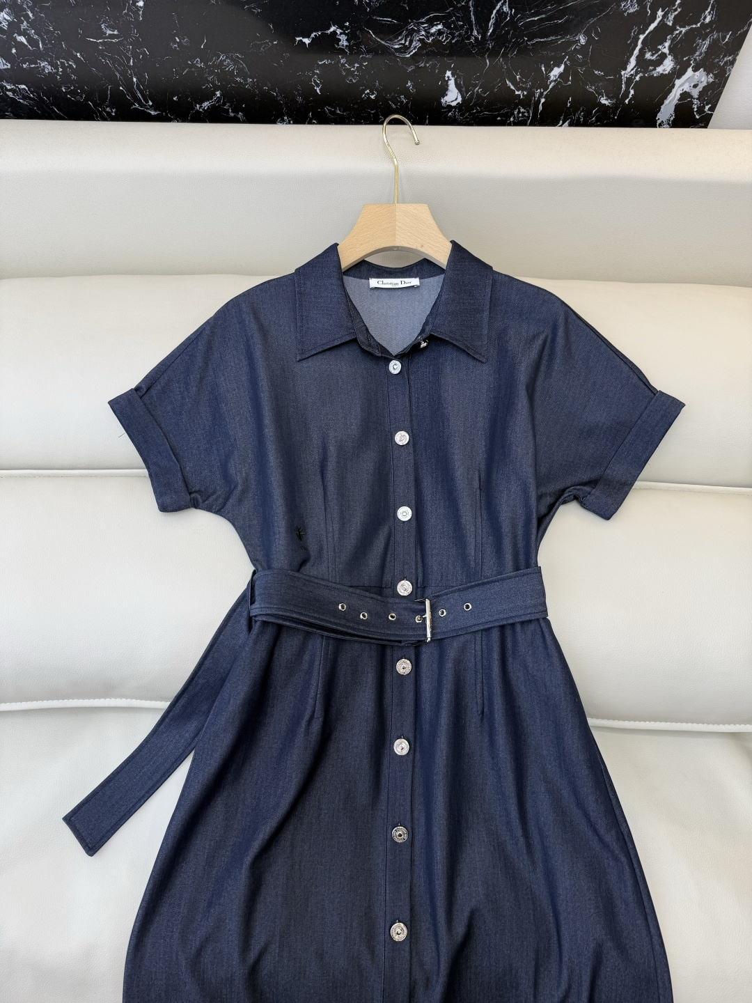 AQ005#新款连衣裙‼️Dior 短袖显瘦 牛仔棉连衣裙 蓝色 SML