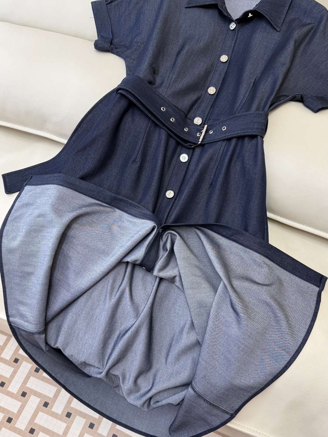 AQ005#新款连衣裙‼️Dior 短袖显瘦 牛仔棉连衣裙 蓝色 SML