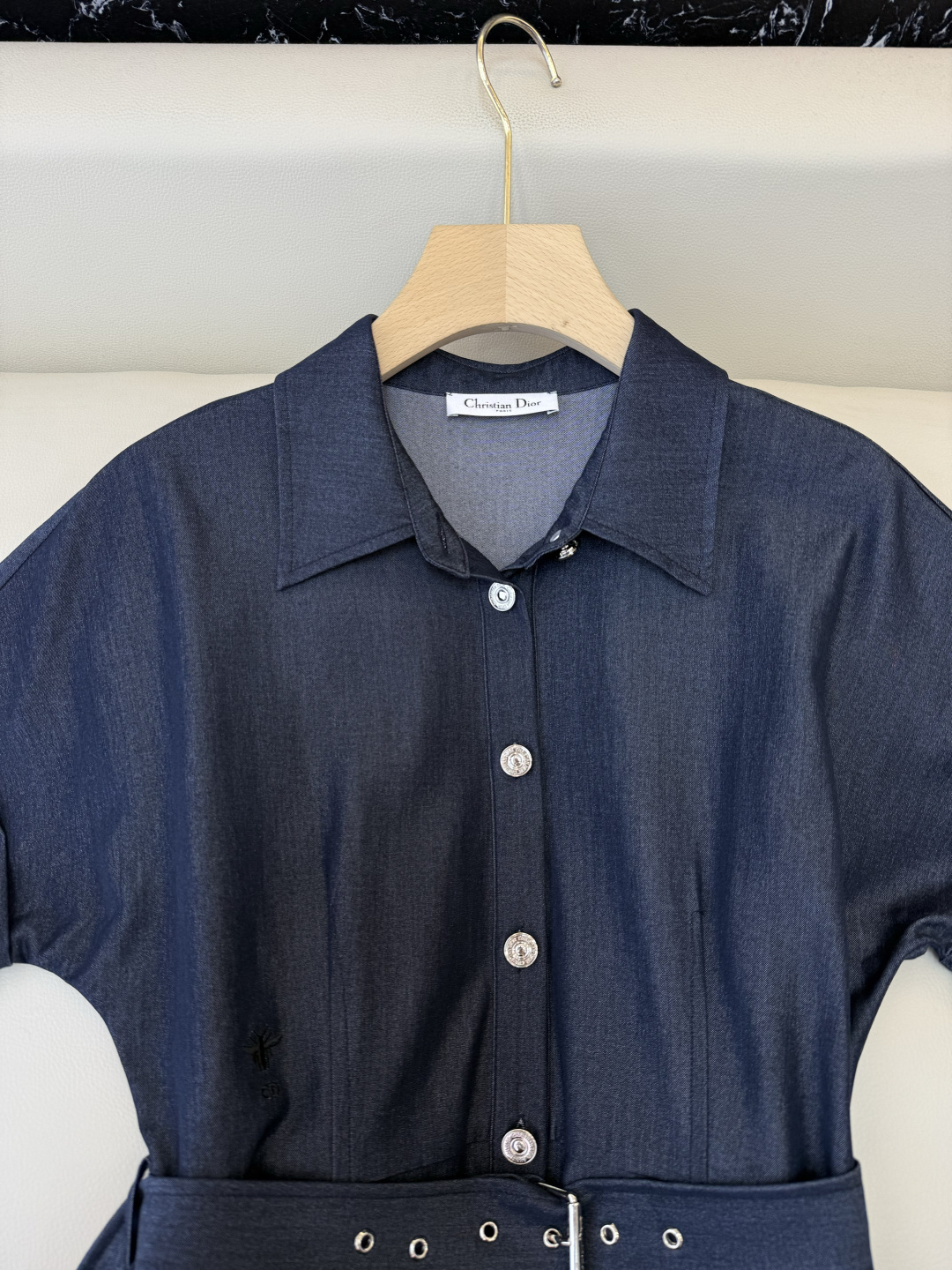 AQ005#新款连衣裙‼️Dior 短袖显瘦 牛仔棉连衣裙 蓝色 SML