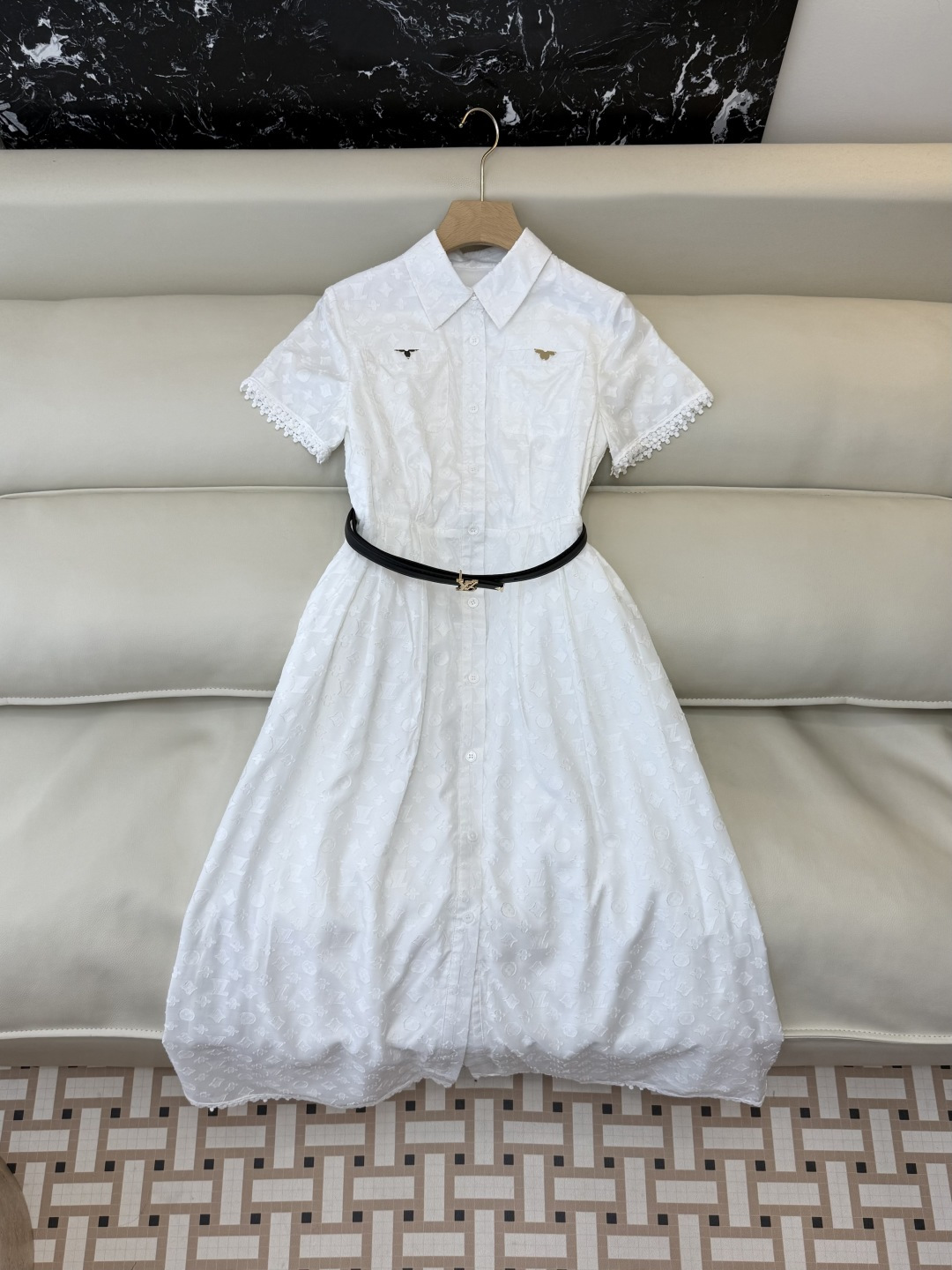 AW061#新款连衣裙‼️L V 提花显瘦修身 连衣裙 黑色 白色 SM L