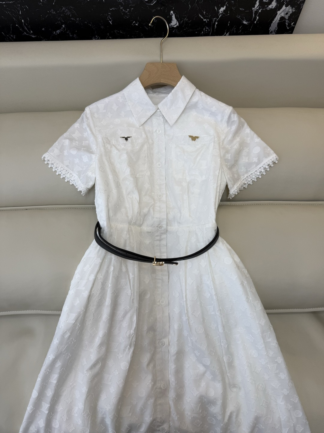 AW061#新款连衣裙‼️L V 提花显瘦修身 连衣裙 黑色 白色 SM L