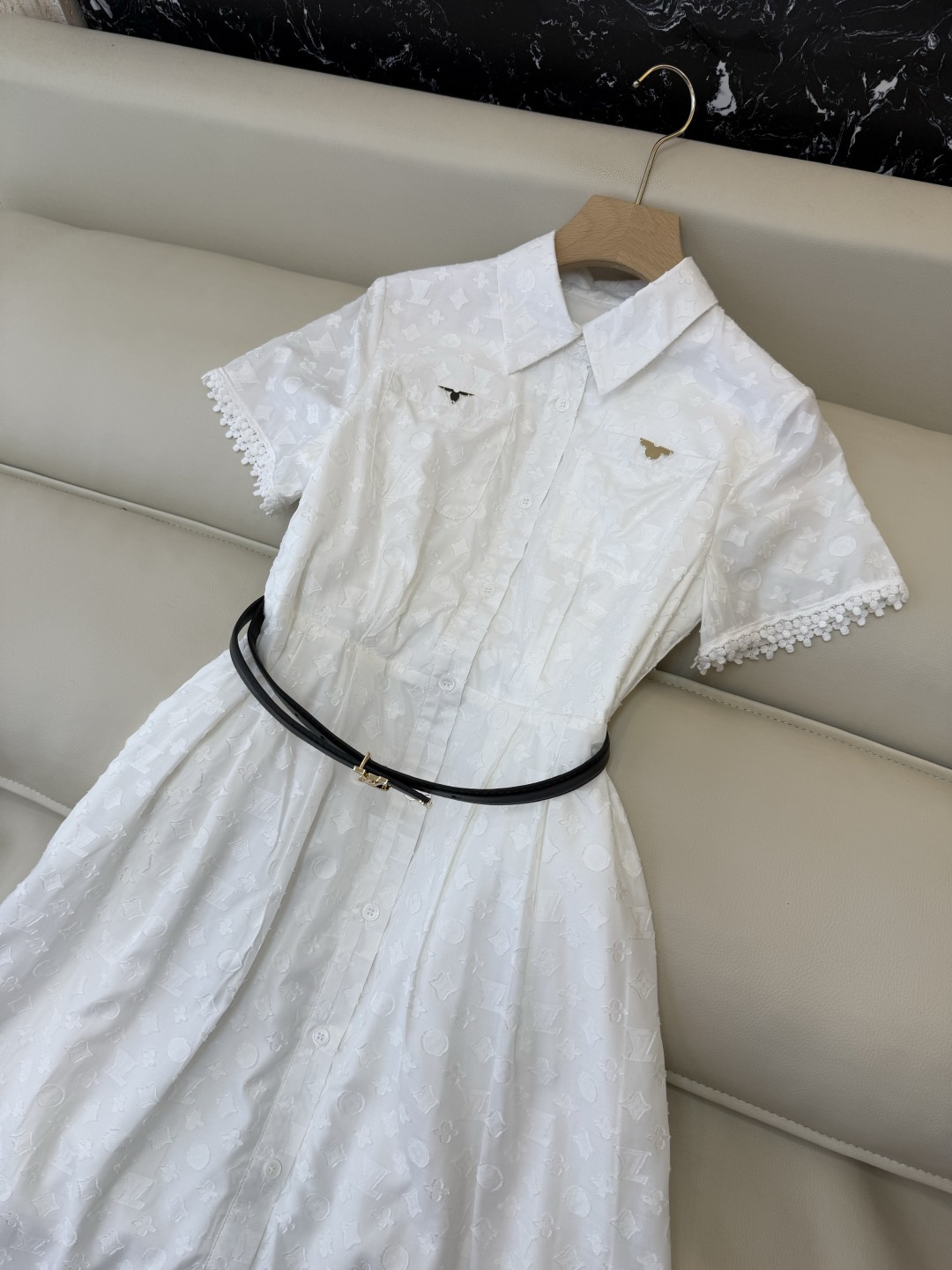 AW061#新款连衣裙‼️L V 提花显瘦修身 连衣裙 黑色 白色 SM L