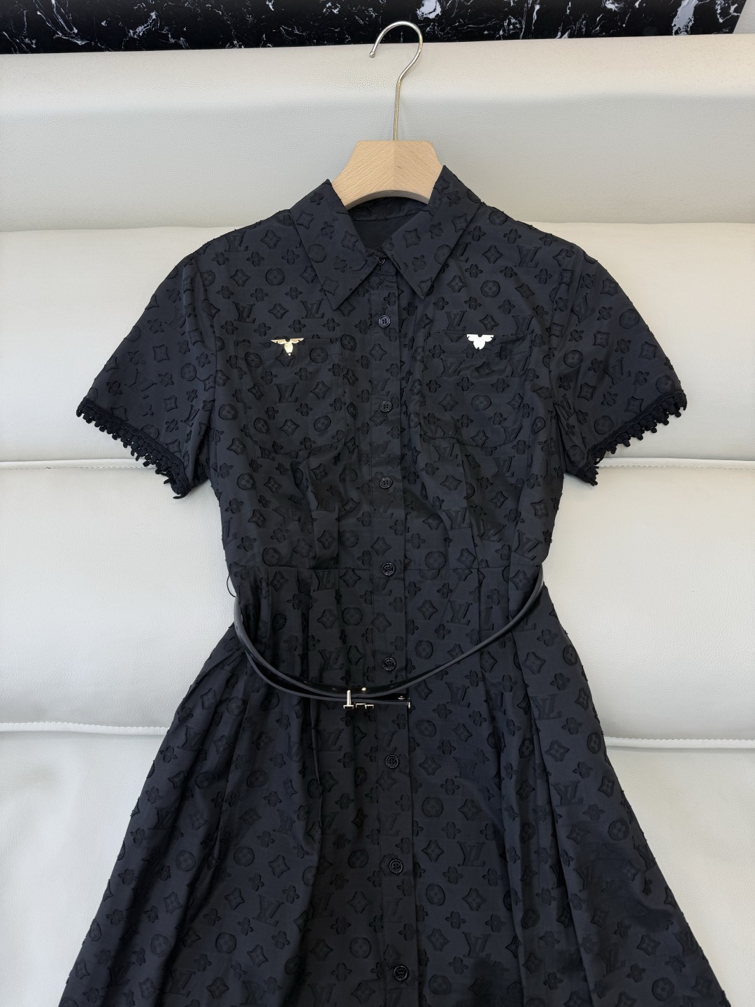 AW061#新款连衣裙‼️L V 提花显瘦修身 连衣裙 黑色 白色 SM L