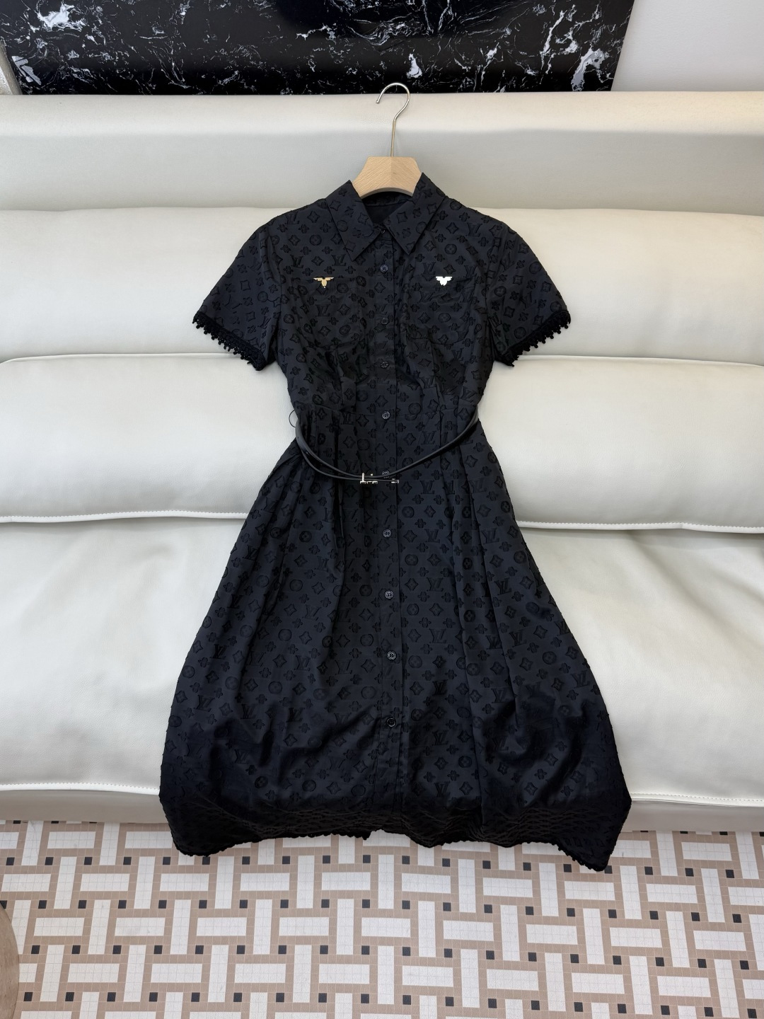 AW061#新款连衣裙‼️L V 提花显瘦修身 连衣裙 黑色 白色 SM L