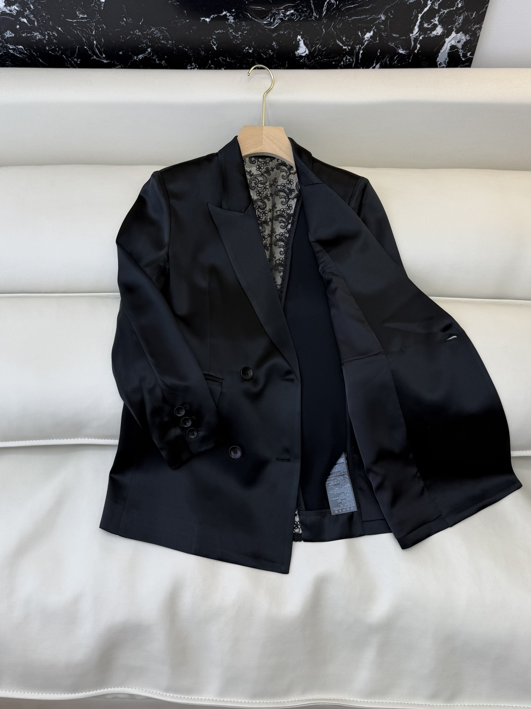 XZ0159#新款外套。YSL 蕾丝绣花镂空 长袖醋酸 外套 黑色 白色 SMLXL