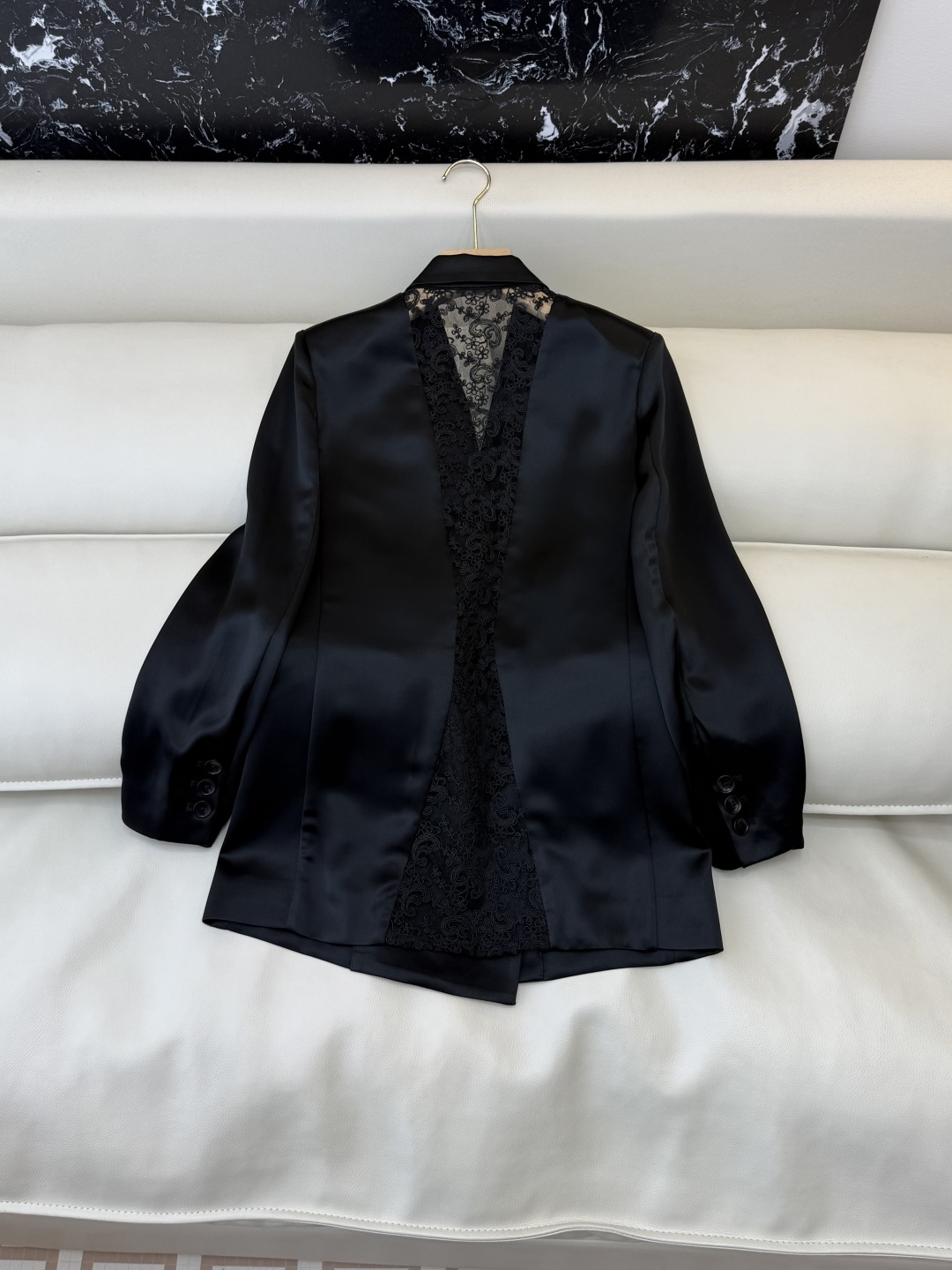 XZ0159#新款外套。YSL 蕾丝绣花镂空 长袖醋酸 外套 黑色 白色 SMLXL