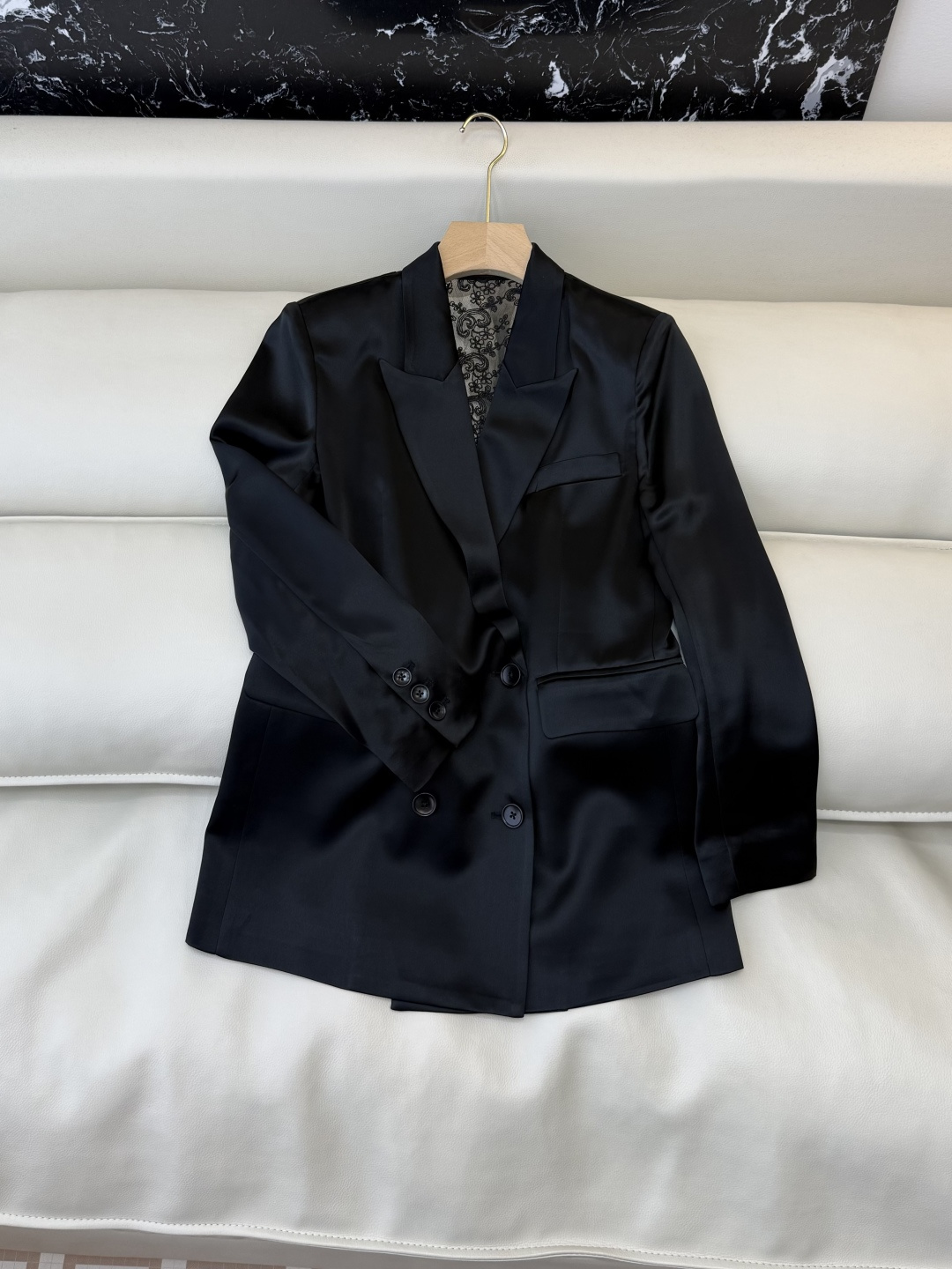 XZ0159#新款外套。YSL 蕾丝绣花镂空 长袖醋酸 外套 黑色 白色 SMLXL