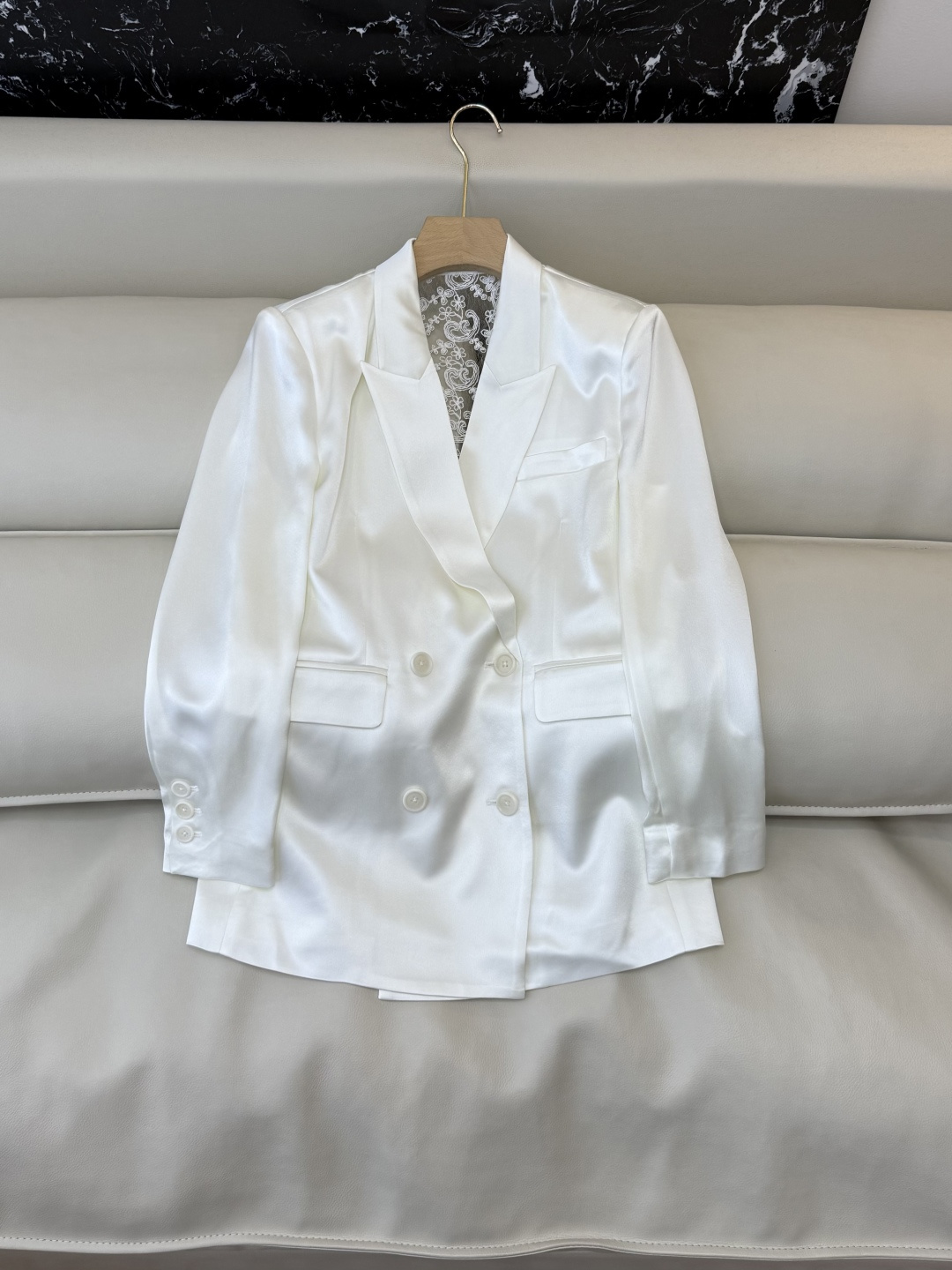 XZ0159#新款外套。YSL 蕾丝绣花镂空 长袖醋酸 外套 黑色 白色 SMLXL