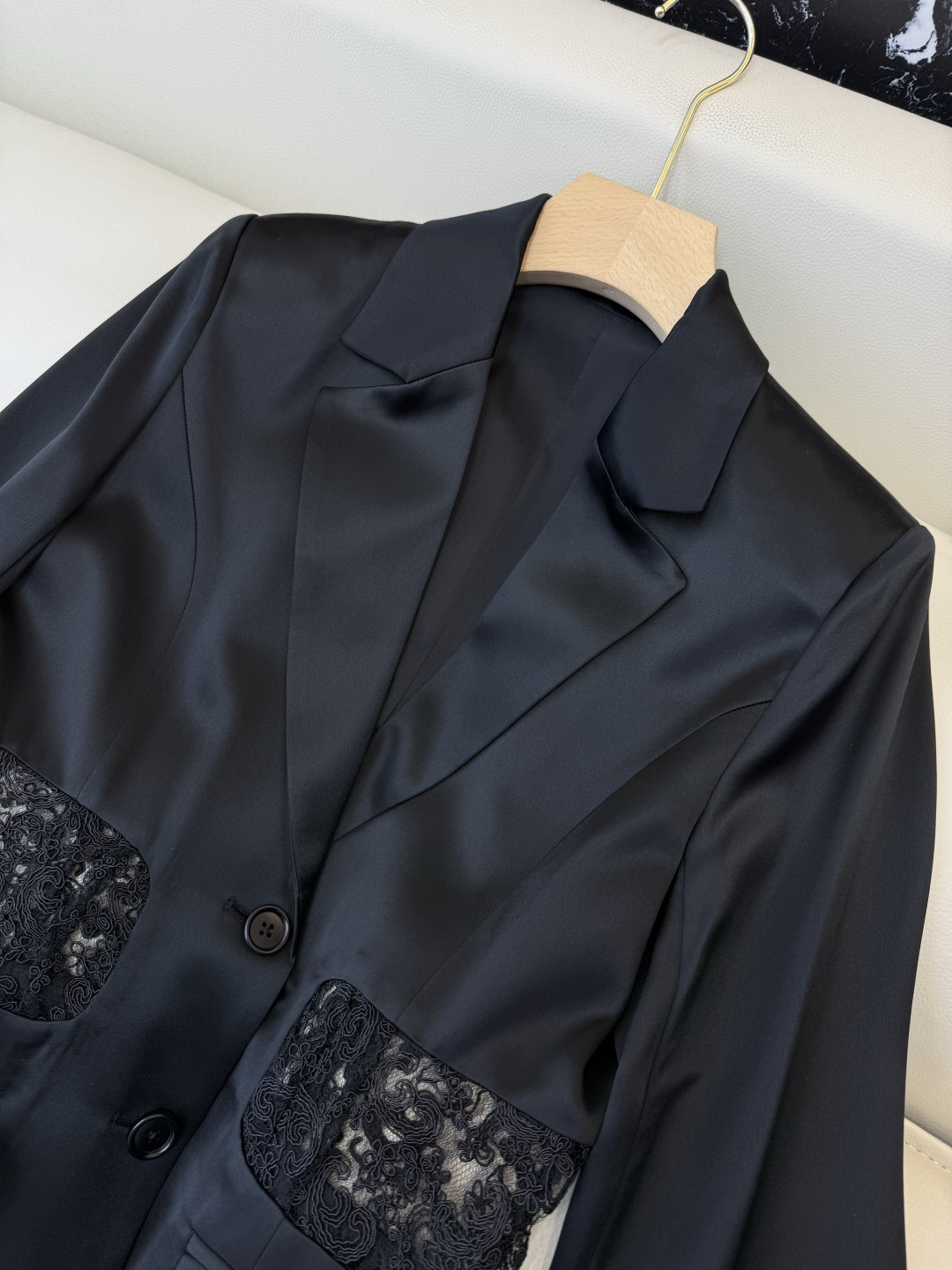 XZ0158#新款外套。YSL 蕾丝绣花镂空 长袖醋酸 外套 黑色 白色 SMLXL