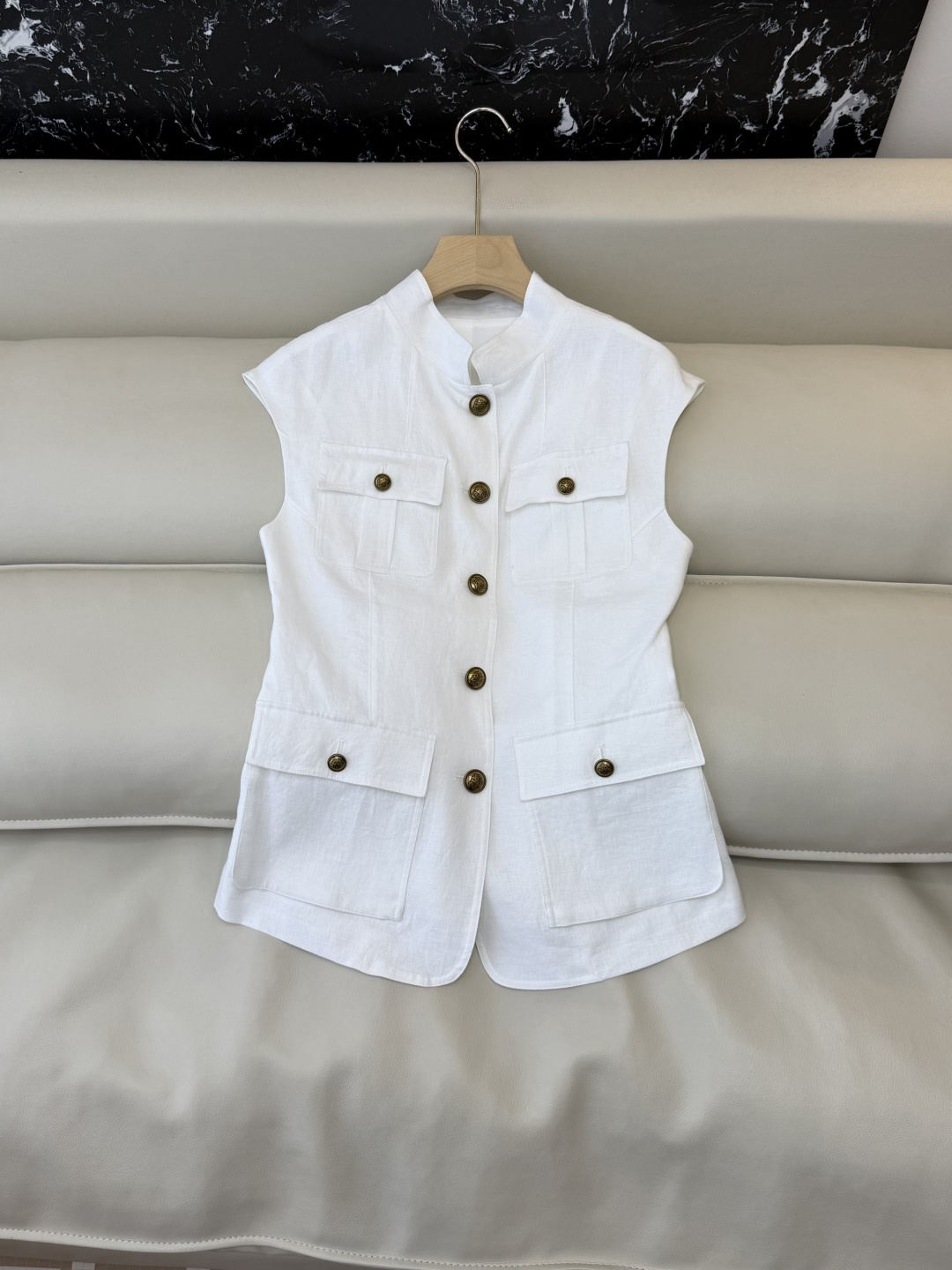 XZ097#新款套装。LP 超级大爆款100% 亚麻 无袖马甲➕长裤 套装 白色 SMLXL