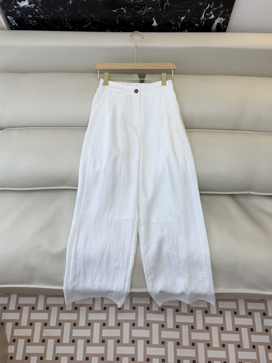 XZ097#新款套装。LP 超级大爆款100% 亚麻 无袖马甲➕长裤 套装 白色 SMLXL