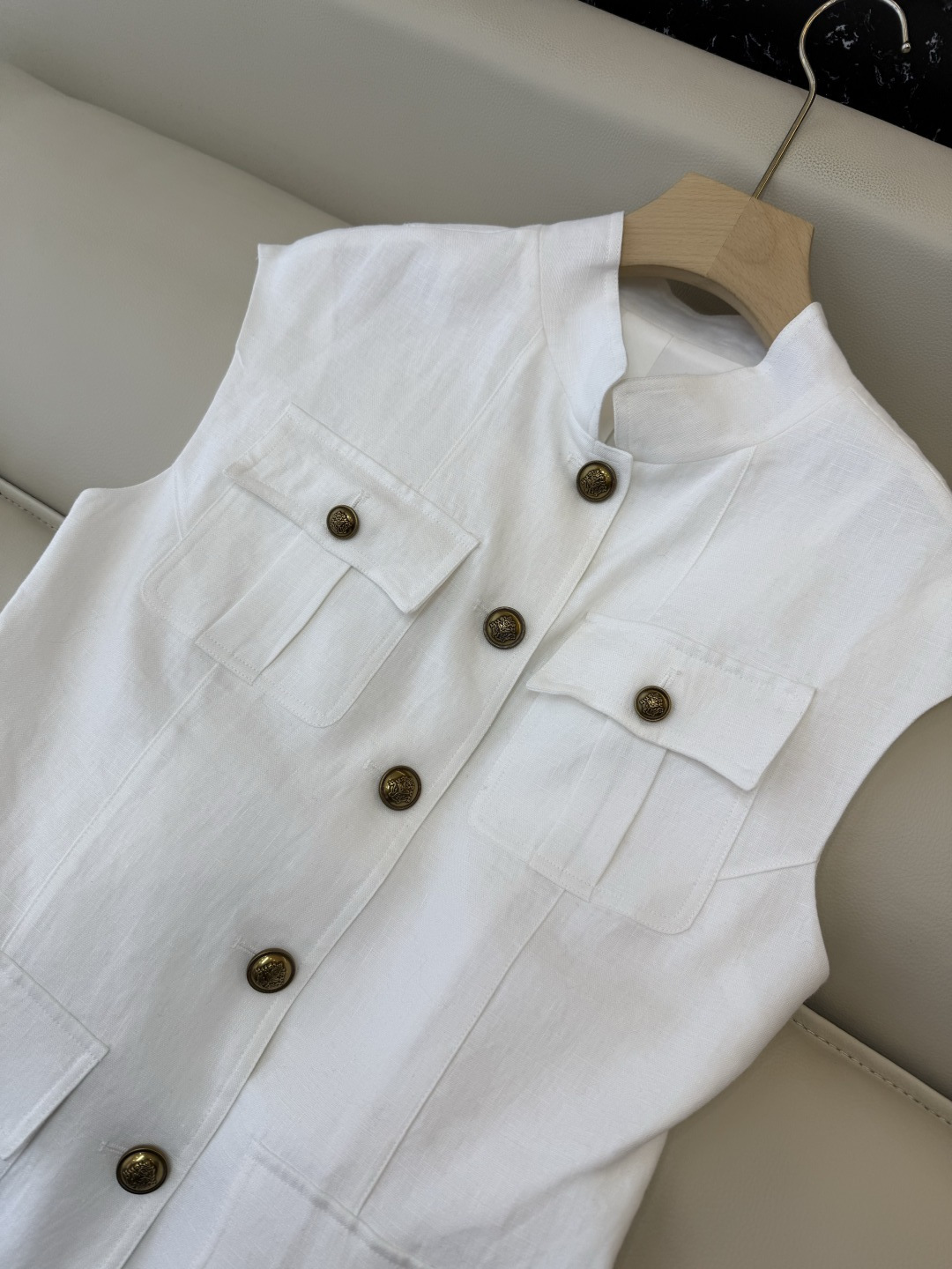 XZ097#新款套装。LP 超级大爆款100% 亚麻 无袖马甲➕长裤 套装 白色 SMLXL