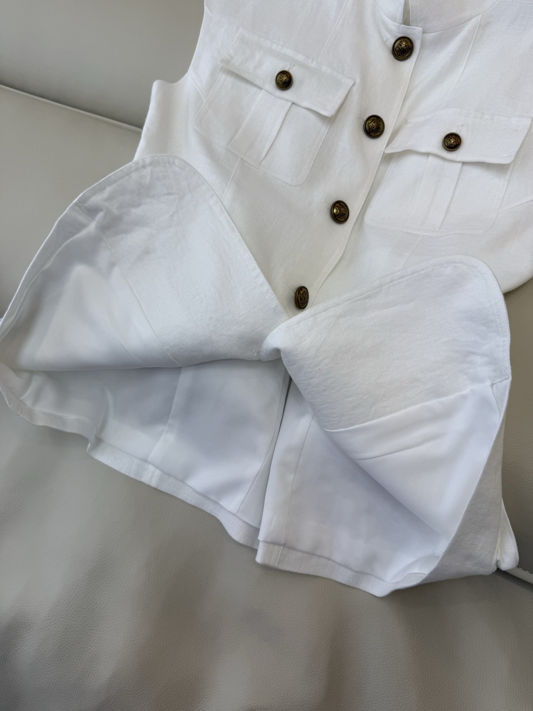 XZ097#新款套装。LP 超级大爆款100% 亚麻 无袖马甲➕长裤 套装 白色 SMLXL