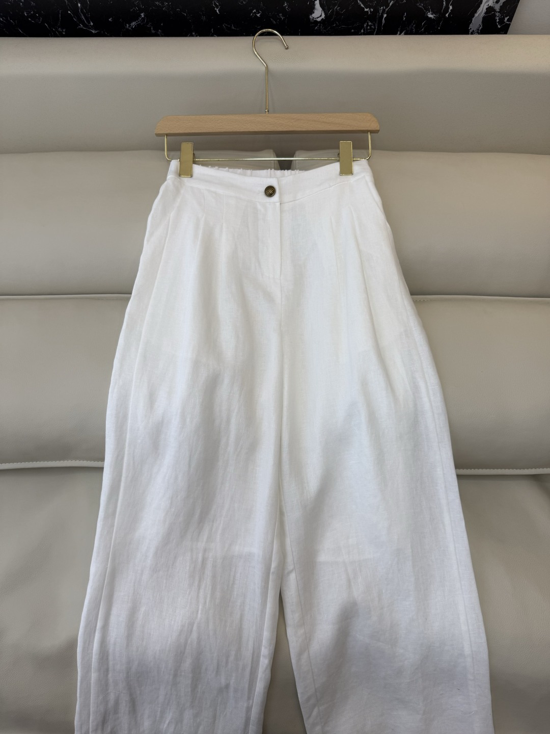 XZ097#新款套装。LP 超级大爆款100% 亚麻 无袖马甲➕长裤 套装 白色 SMLXL