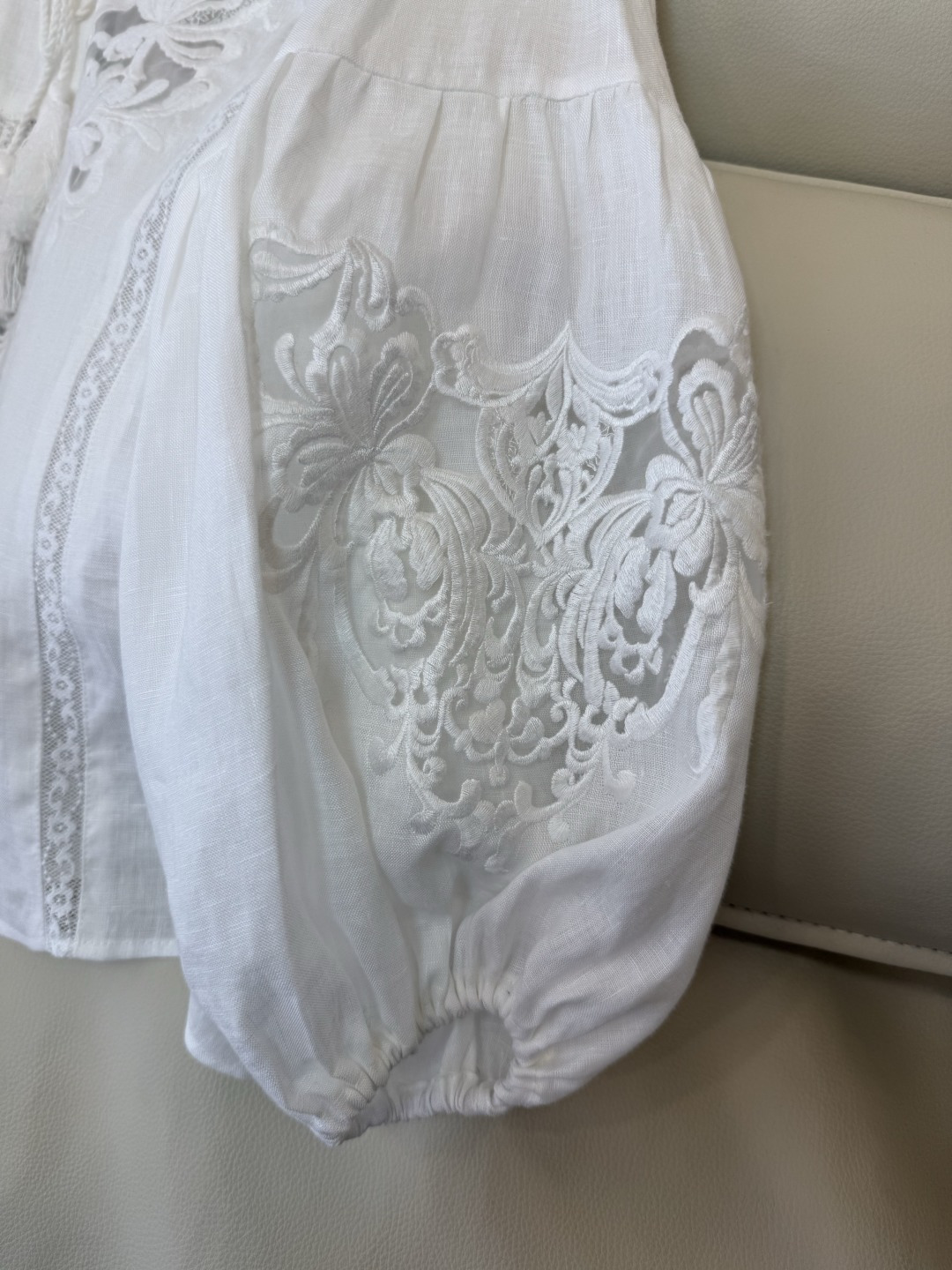 XZ0156#新款衬衫。zimm 镂空绣花 亚麻 长袖衬衫 白色 SM LXL