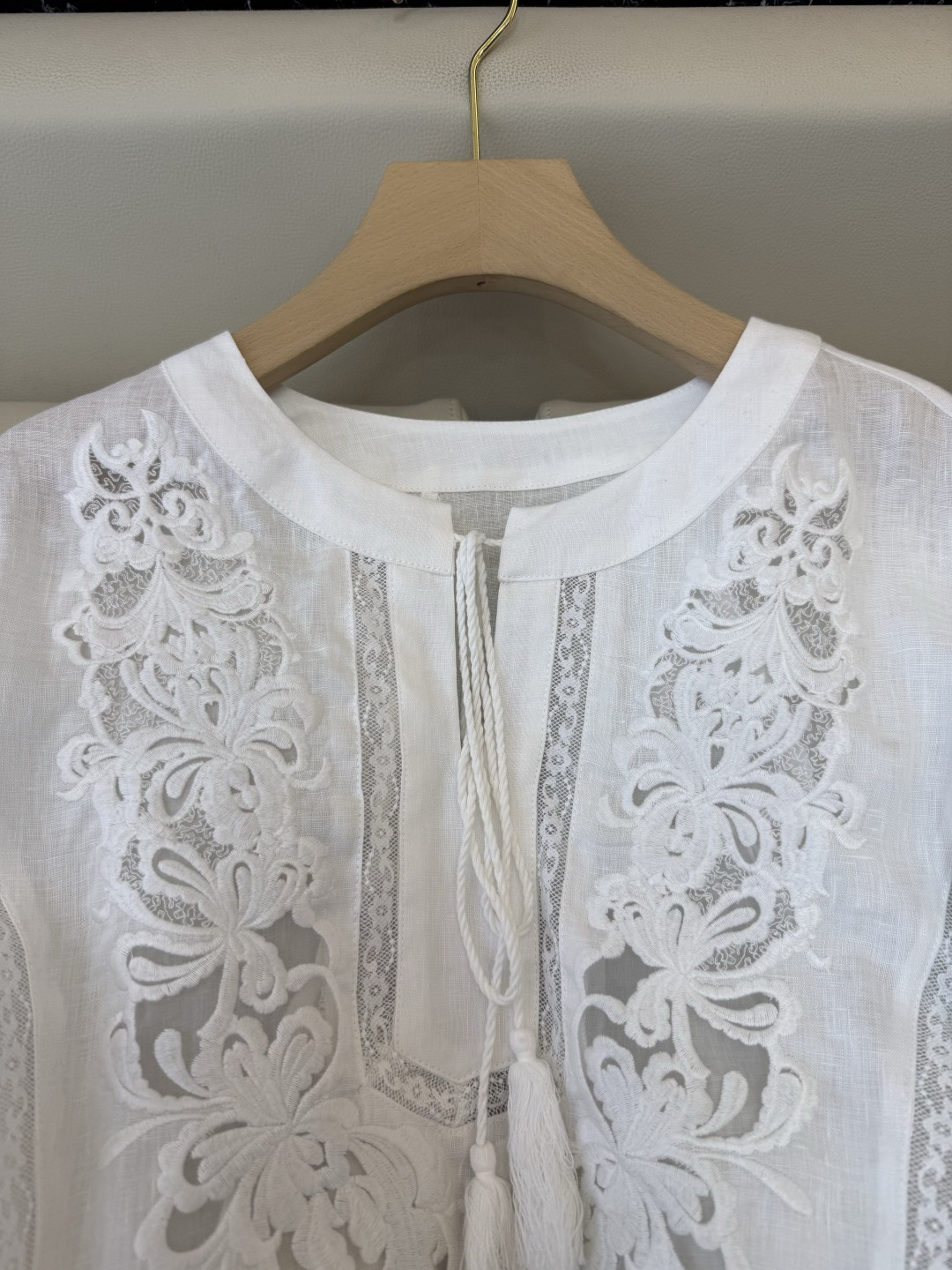 XZ0156#新款衬衫。zimm 镂空绣花 亚麻 长袖衬衫 白色 SM LXL