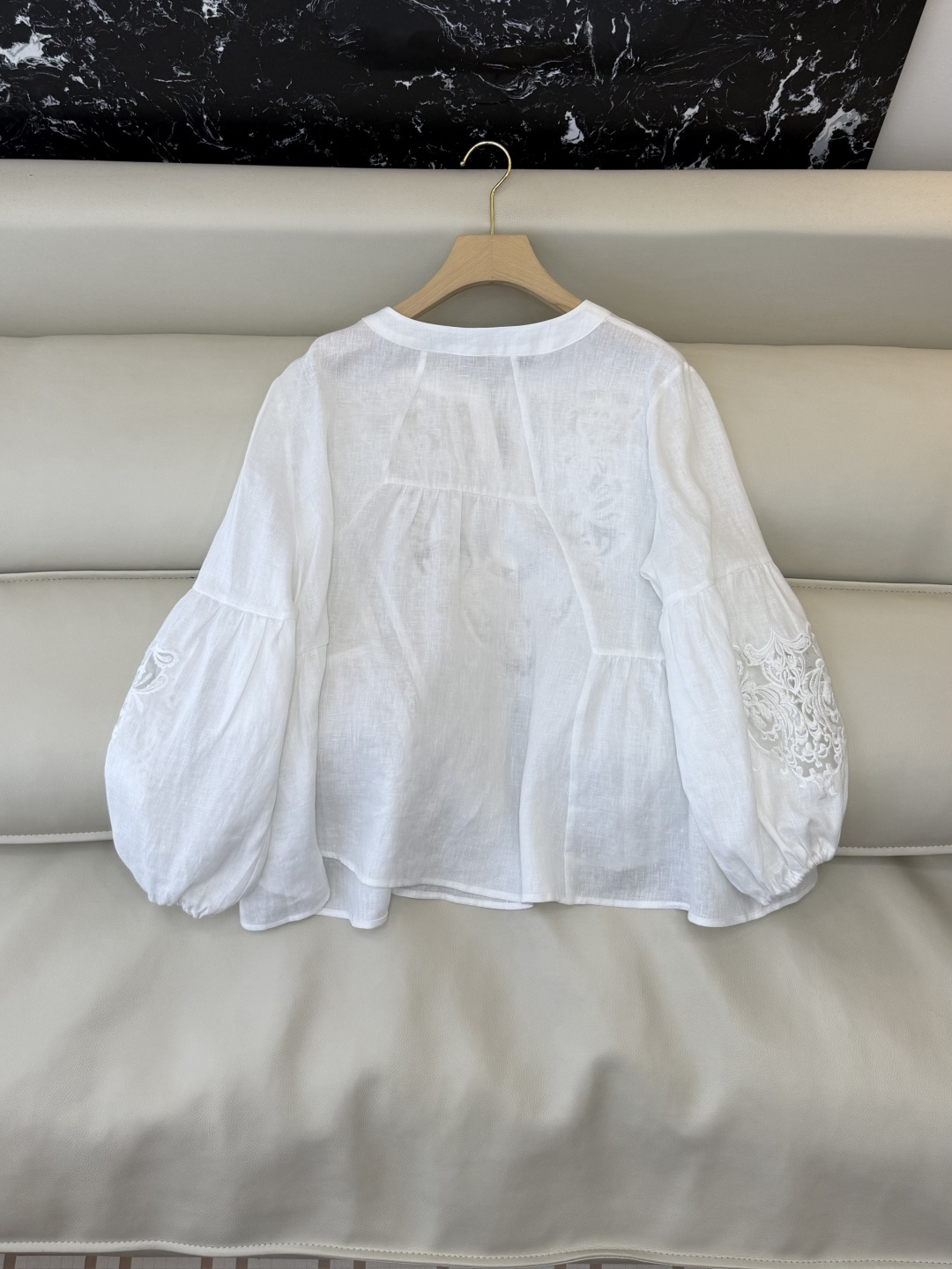 XZ0156#新款衬衫。zimm 镂空绣花 亚麻 长袖衬衫 白色 SM LXL