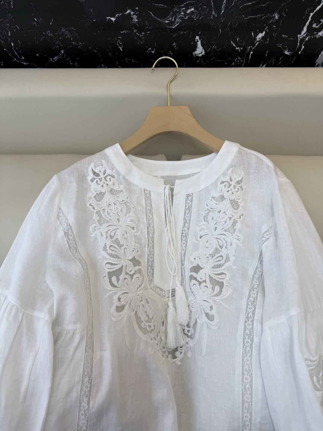 XZ0156#新款衬衫。zimm 镂空绣花 亚麻 长袖衬衫 白色 SM LXL