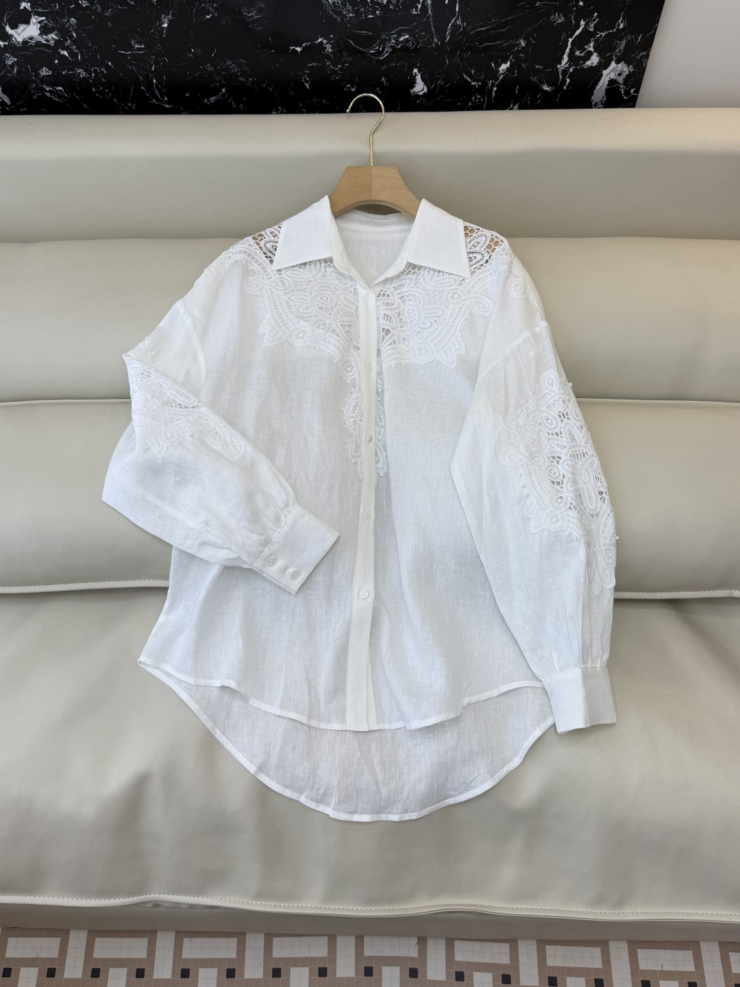 XZ0155#新款衬衫。zimm 镂空绣花 亚麻 长袖衬衫 白色 SM LXL