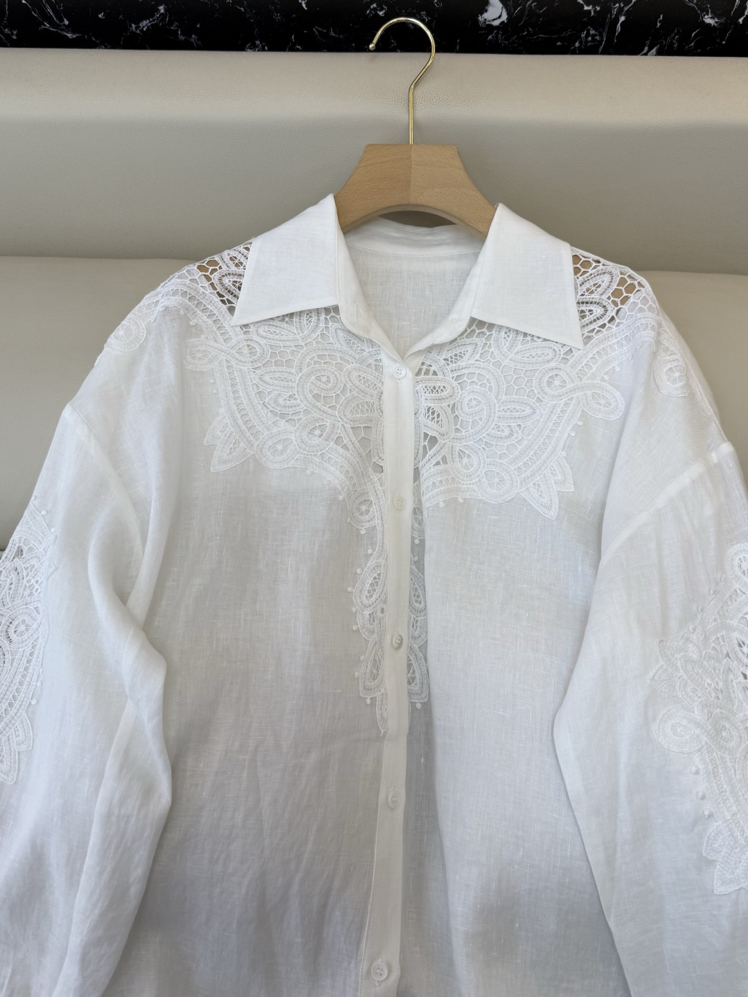 XZ0155#新款衬衫。zimm 镂空绣花 亚麻 长袖衬衫 白色 SM LXL