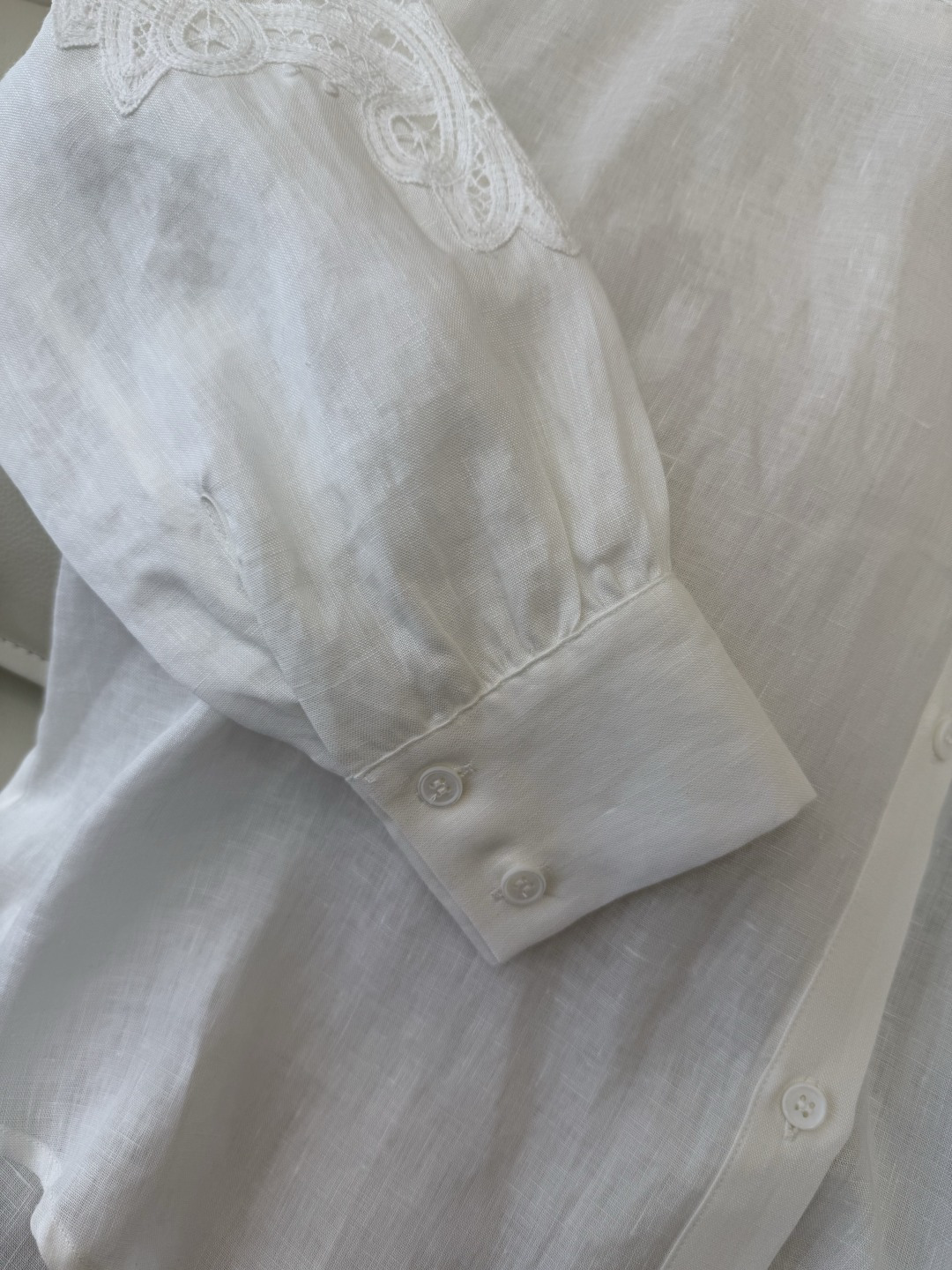 XZ0155#新款衬衫。zimm 镂空绣花 亚麻 长袖衬衫 白色 SM LXL