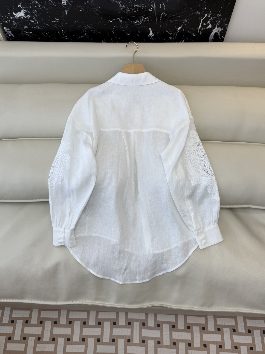 XZ0155#新款衬衫。zimm 镂空绣花 亚麻 长袖衬衫 白色 SM LXL