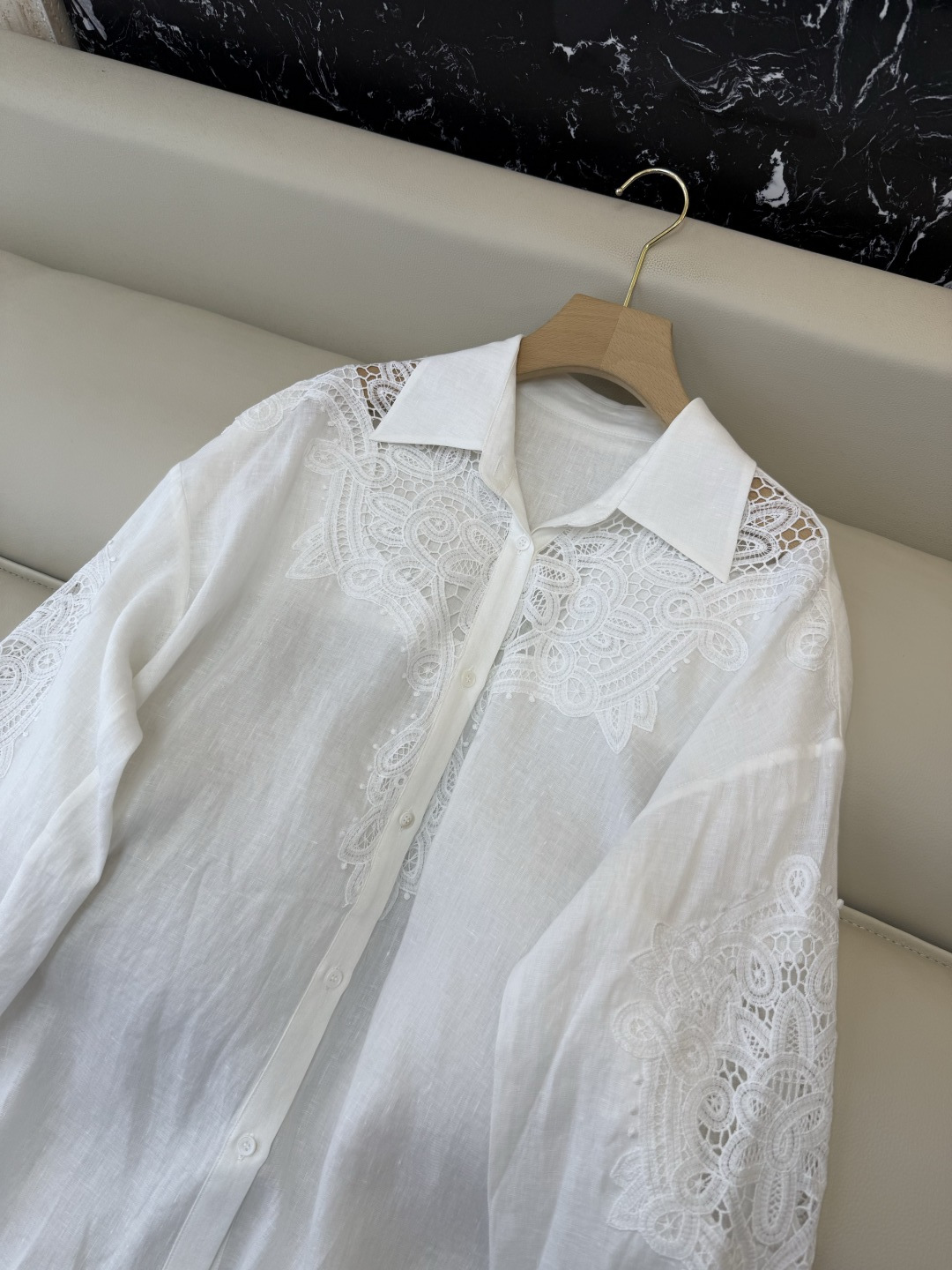 XZ0155#新款衬衫。zimm 镂空绣花 亚麻 长袖衬衫 白色 SM LXL