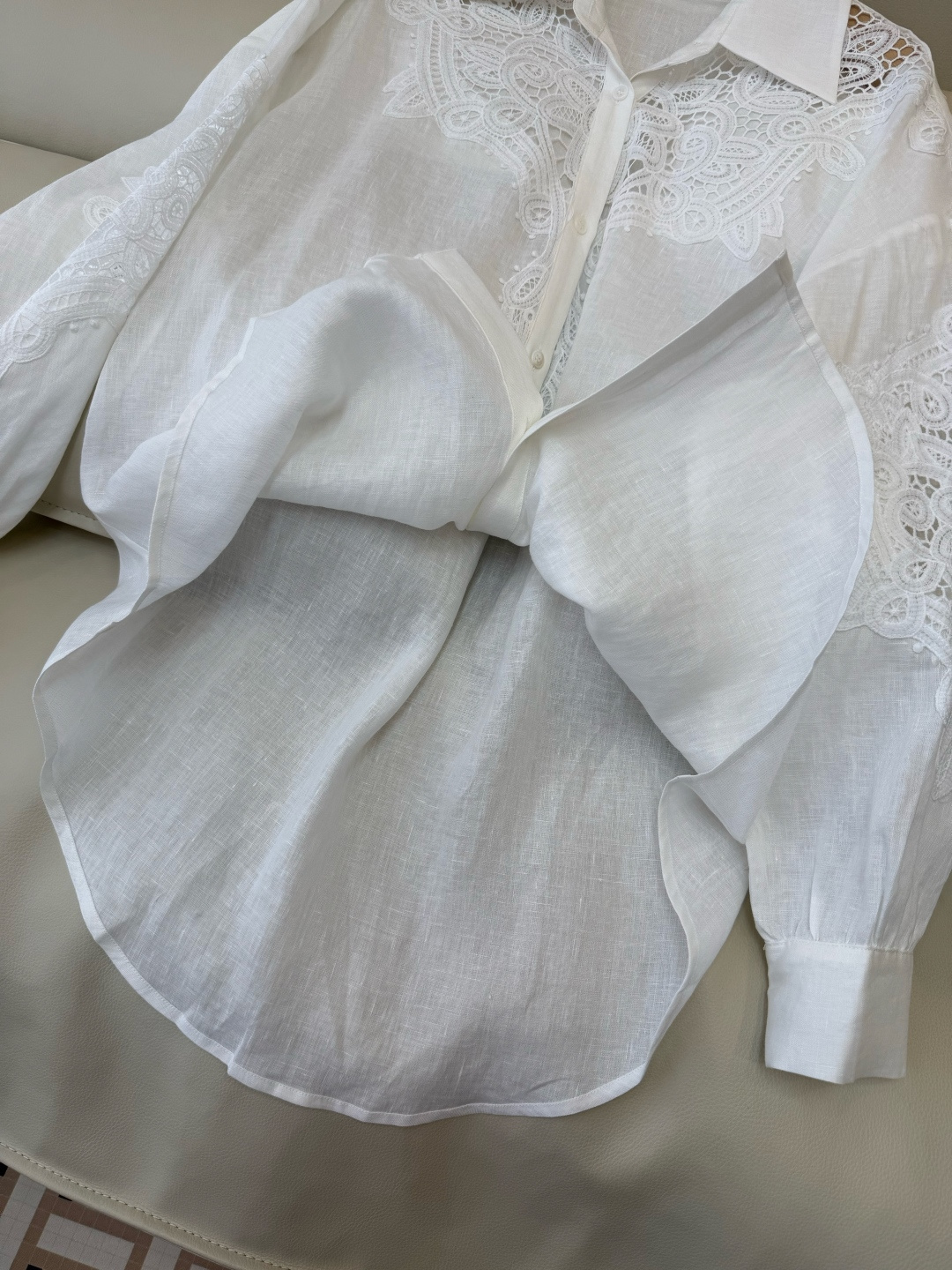 XZ0155#新款衬衫。zimm 镂空绣花 亚麻 长袖衬衫 白色 SM LXL