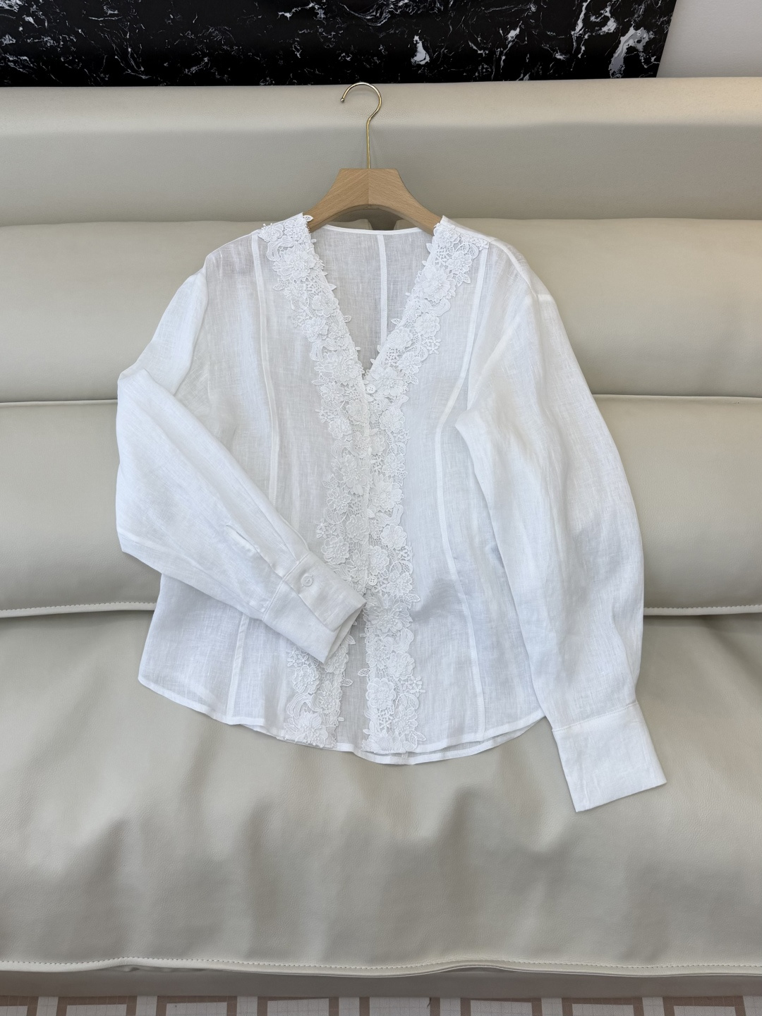 XZ0154#新款衬衫。zimm 立体绣花 100%亚麻 长袖衬衫 白色 SM LXL