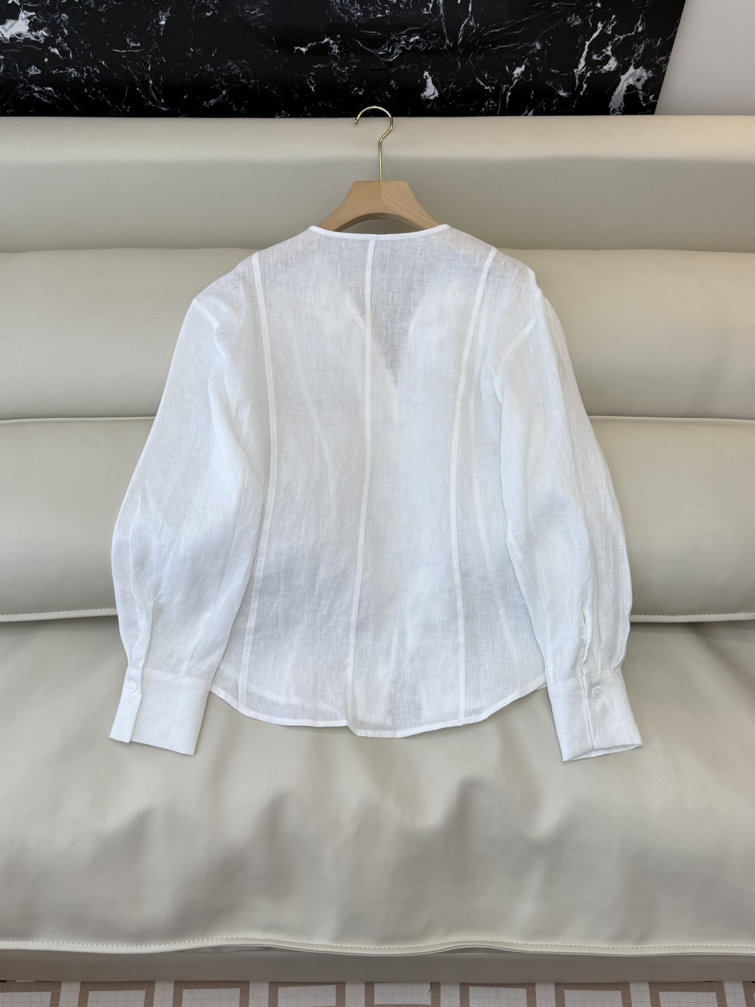 XZ0154#新款衬衫。zimm 立体绣花 100%亚麻 长袖衬衫 白色 SM LXL