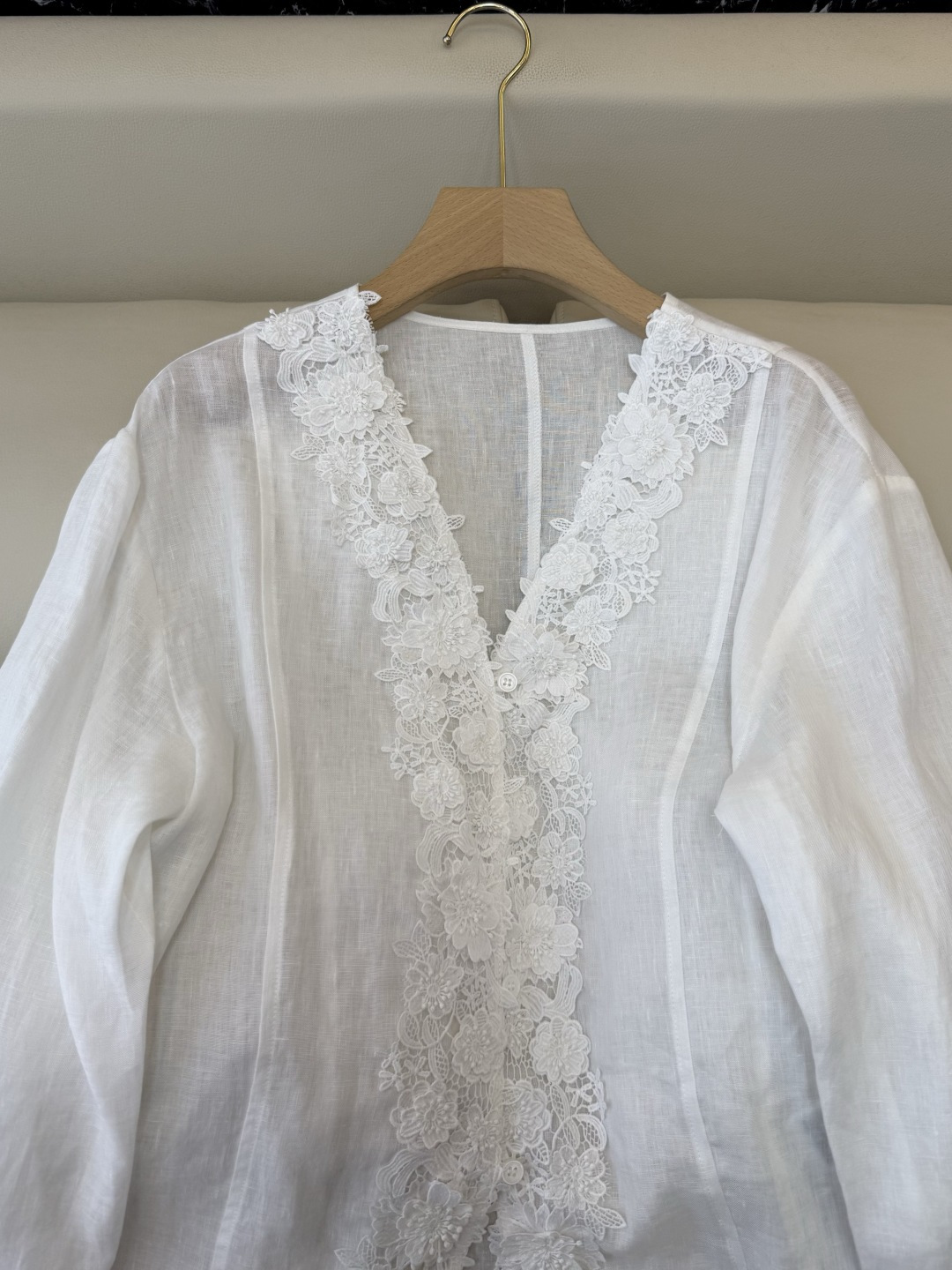 XZ0154#新款衬衫。zimm 立体绣花 100%亚麻 长袖衬衫 白色 SM LXL