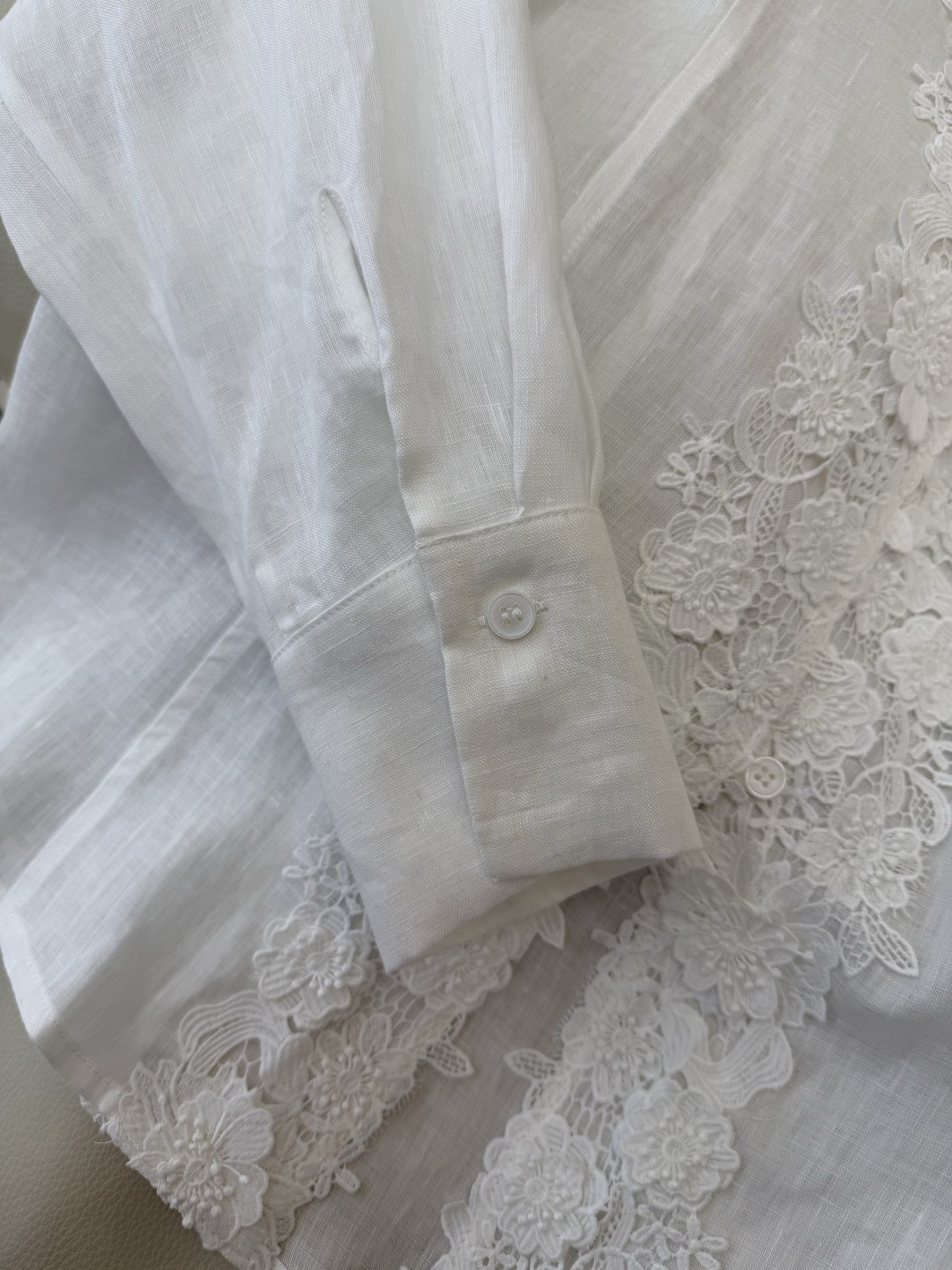 XZ0154#新款衬衫。zimm 立体绣花 100%亚麻 长袖衬衫 白色 SM LXL