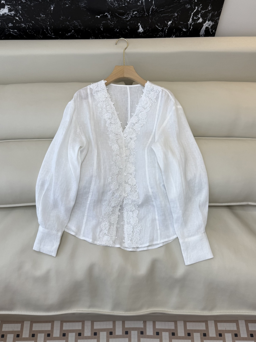 XZ0154#新款衬衫。zimm 立体绣花 100%亚麻 长袖衬衫 白色 SM LXL