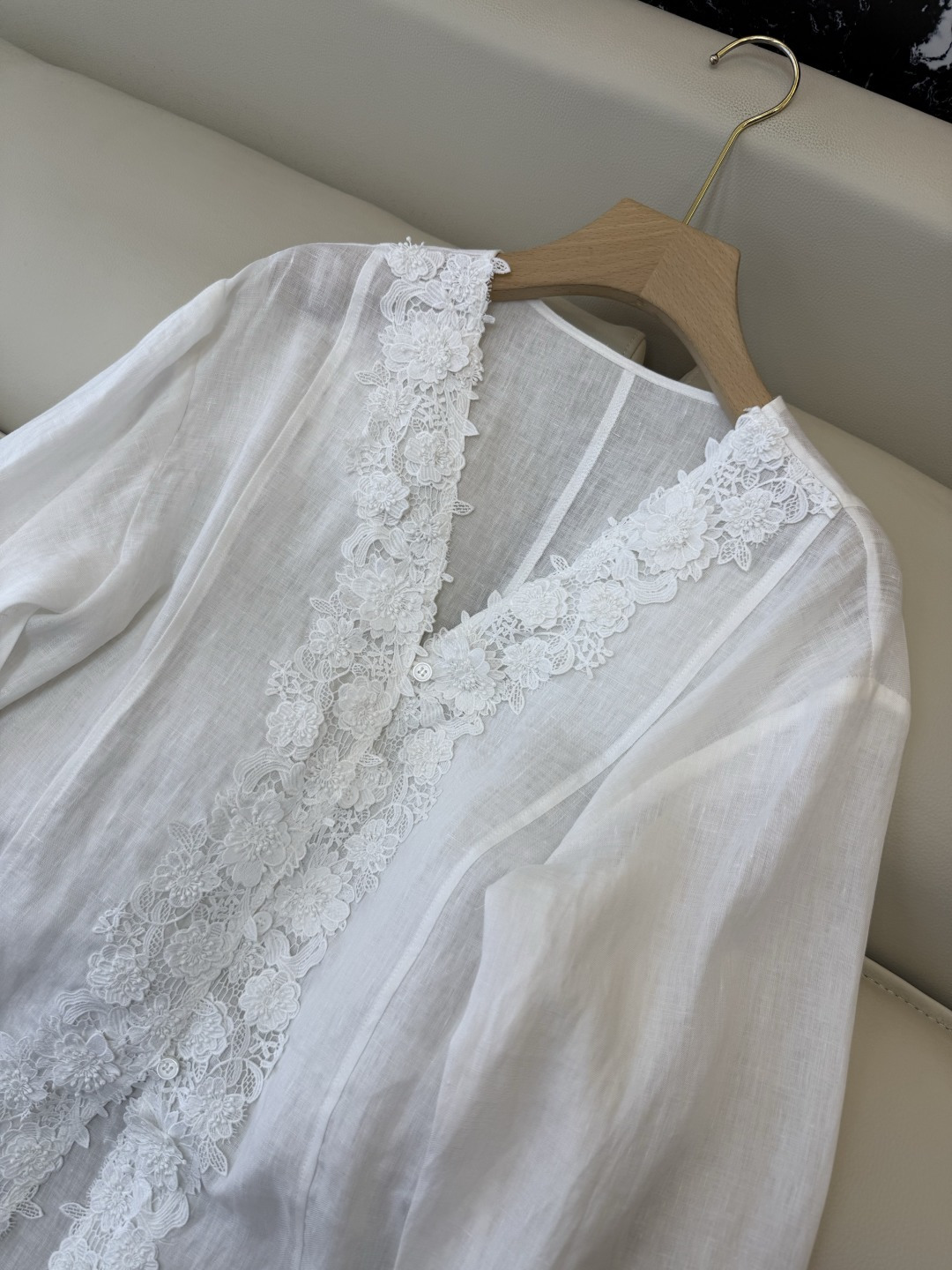 XZ0154#新款衬衫。zimm 立体绣花 100%亚麻 长袖衬衫 白色 SM LXL