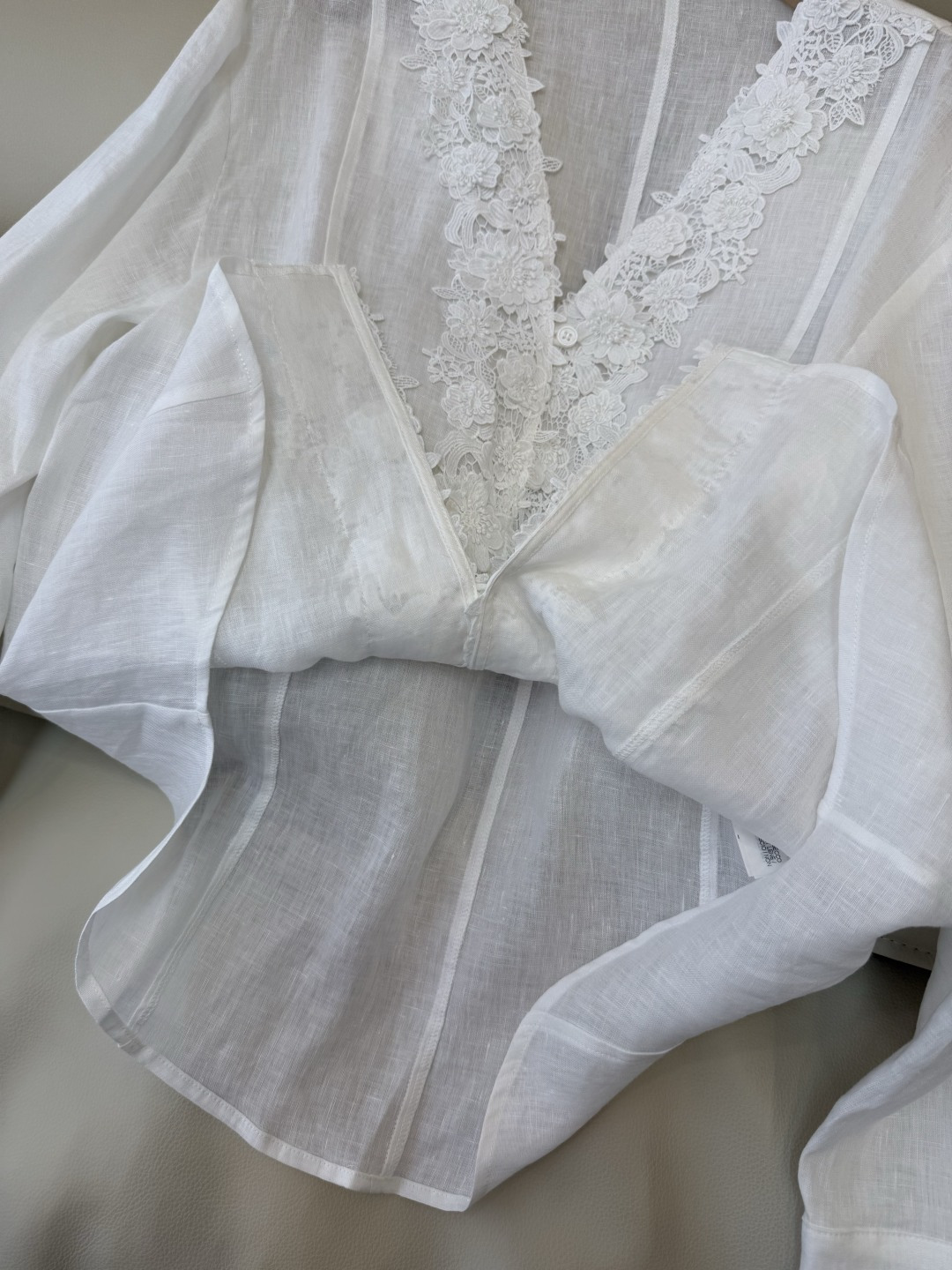 XZ0154#新款衬衫。zimm 立体绣花 100%亚麻 长袖衬衫 白色 SM LXL