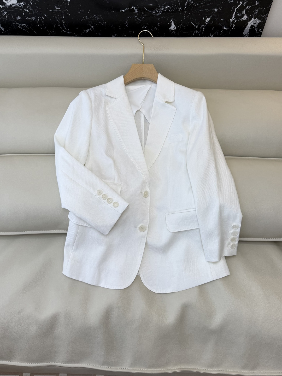 XZ0116#新款套装。劳夫劳伦 超级大爆款 30% 亚麻 70% 天丝西装外套➕长裤 套装 杏色 白色